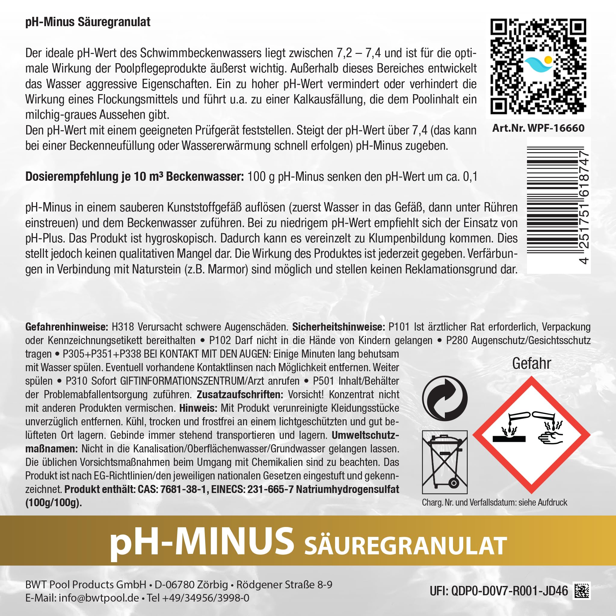Paradies Pool pH Minus Granulat 7,5 kg, pH Senker Schwimmbecken Pool
