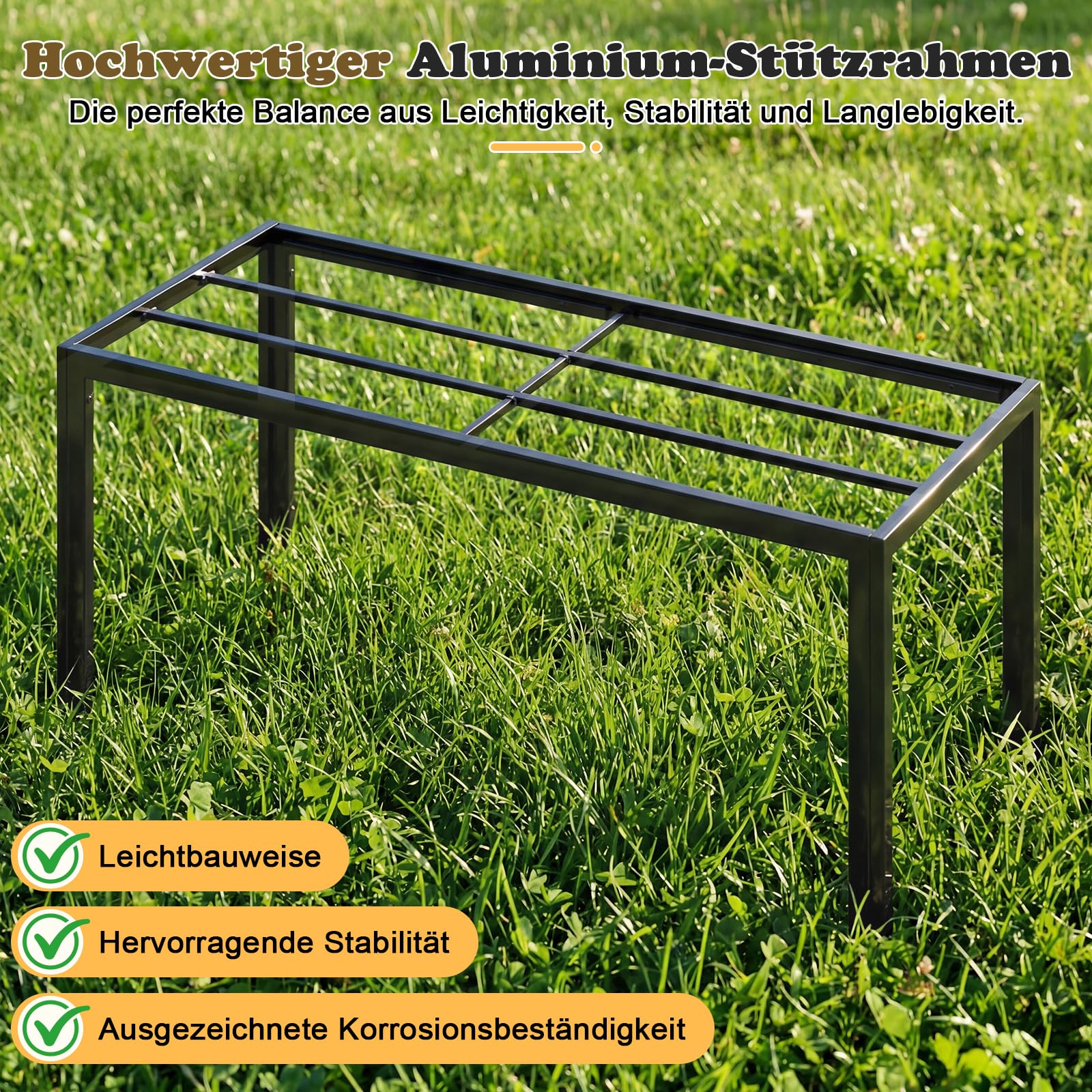 TRIUMPHKEY Gartentisch mit Aluminiumrahmen, 150x80cm PS Balkontisch Wetterfestfür 4–6 Personen, Rechteckiger Terrassentisch, Campingtisch, Hitze- und Wetterbeständig, Grau