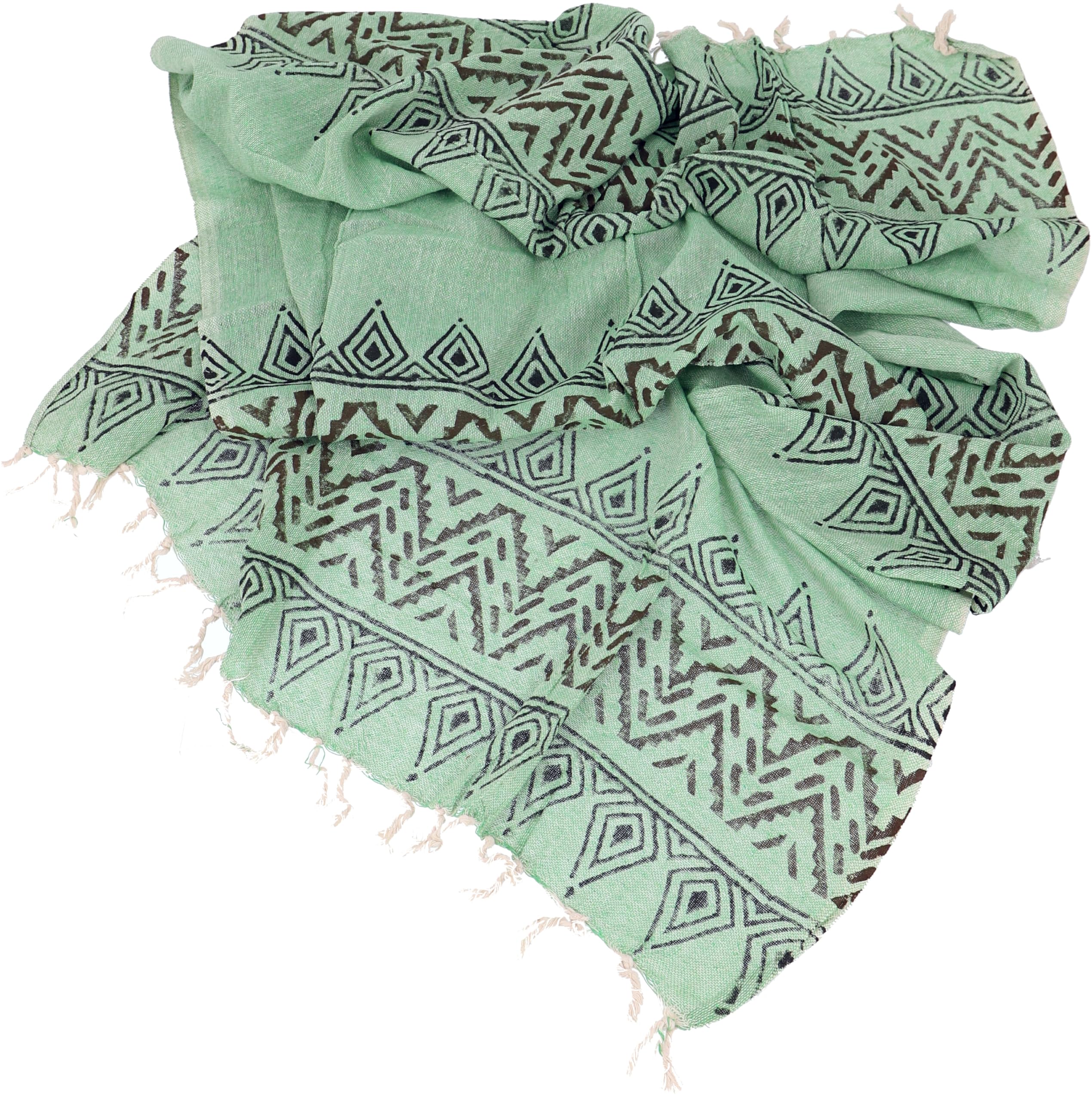 GURU SHOP Tela de algodón impresa india, bufanda ligera de impresión de bloques, pareo, toalla de playa - verde/pareos y chales, verde, Talla única