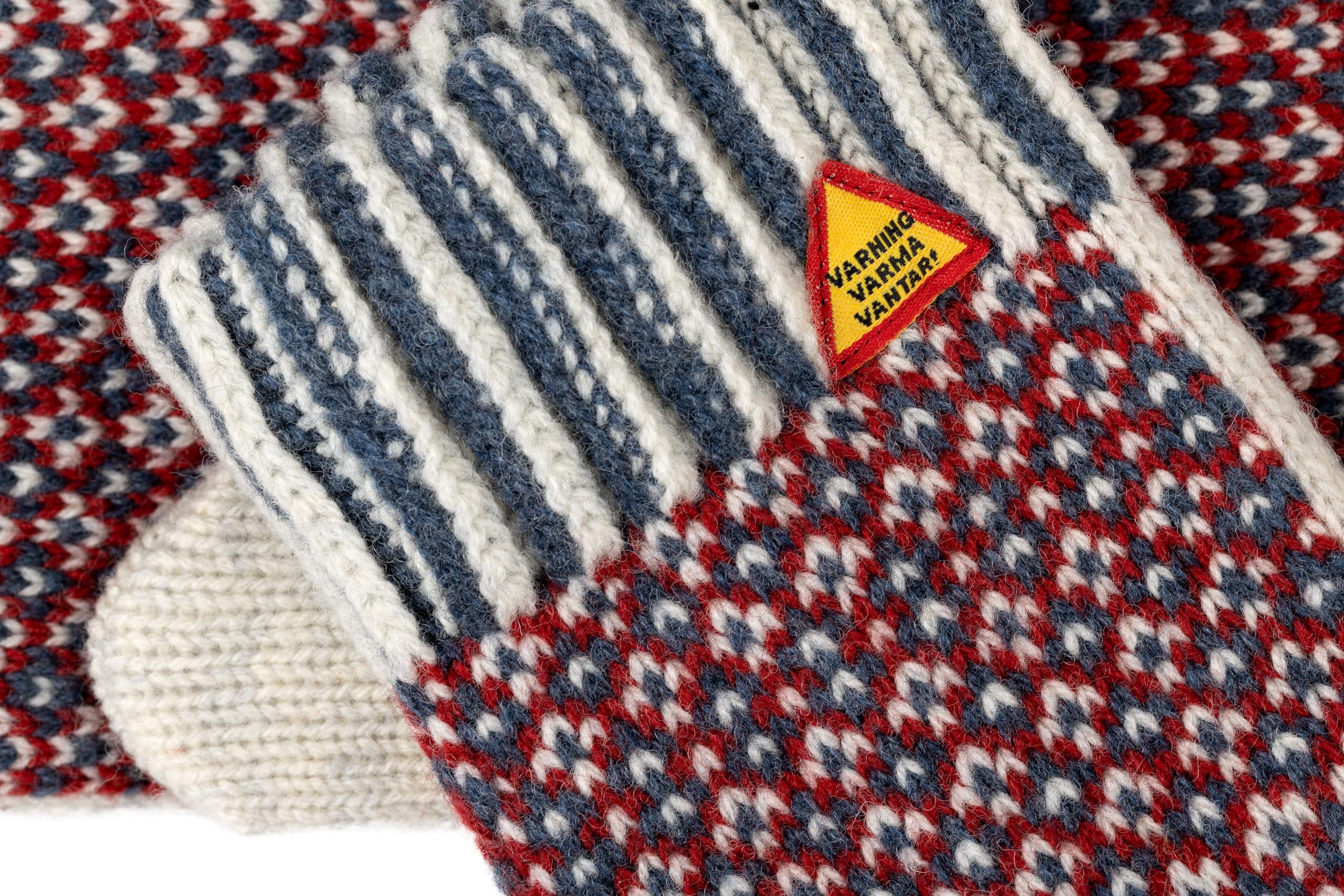 ÖJBRO VANTFABRIK guanti in maglia lana merino Lycksele S (6) rosso blu guanto fuderato caldi morbidi Svezia