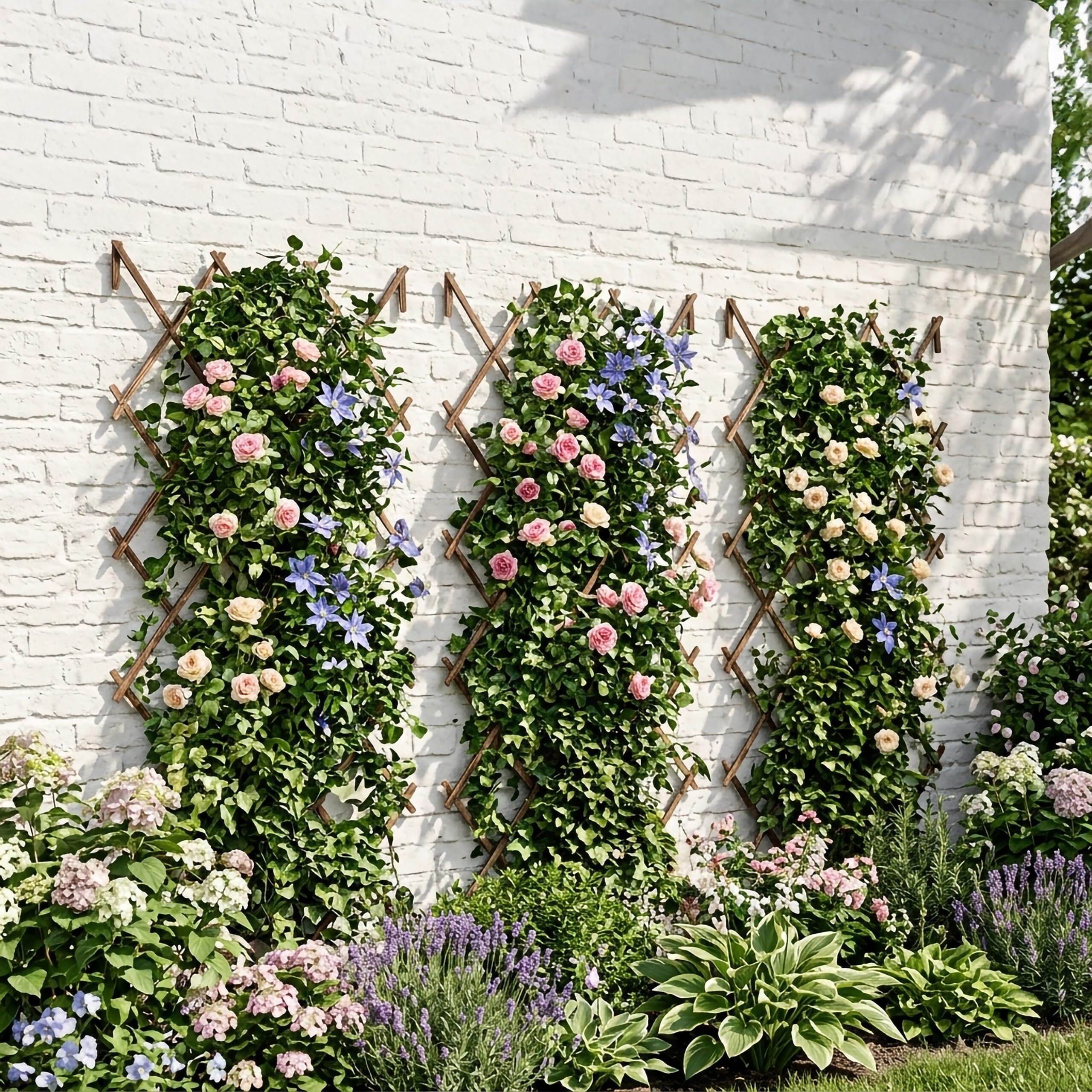 Relaxdays Treillis Extensible, Lot de 3, 180x120 cm, Sapin brûlé, Fixation Murale, pour Plantes grimpantes