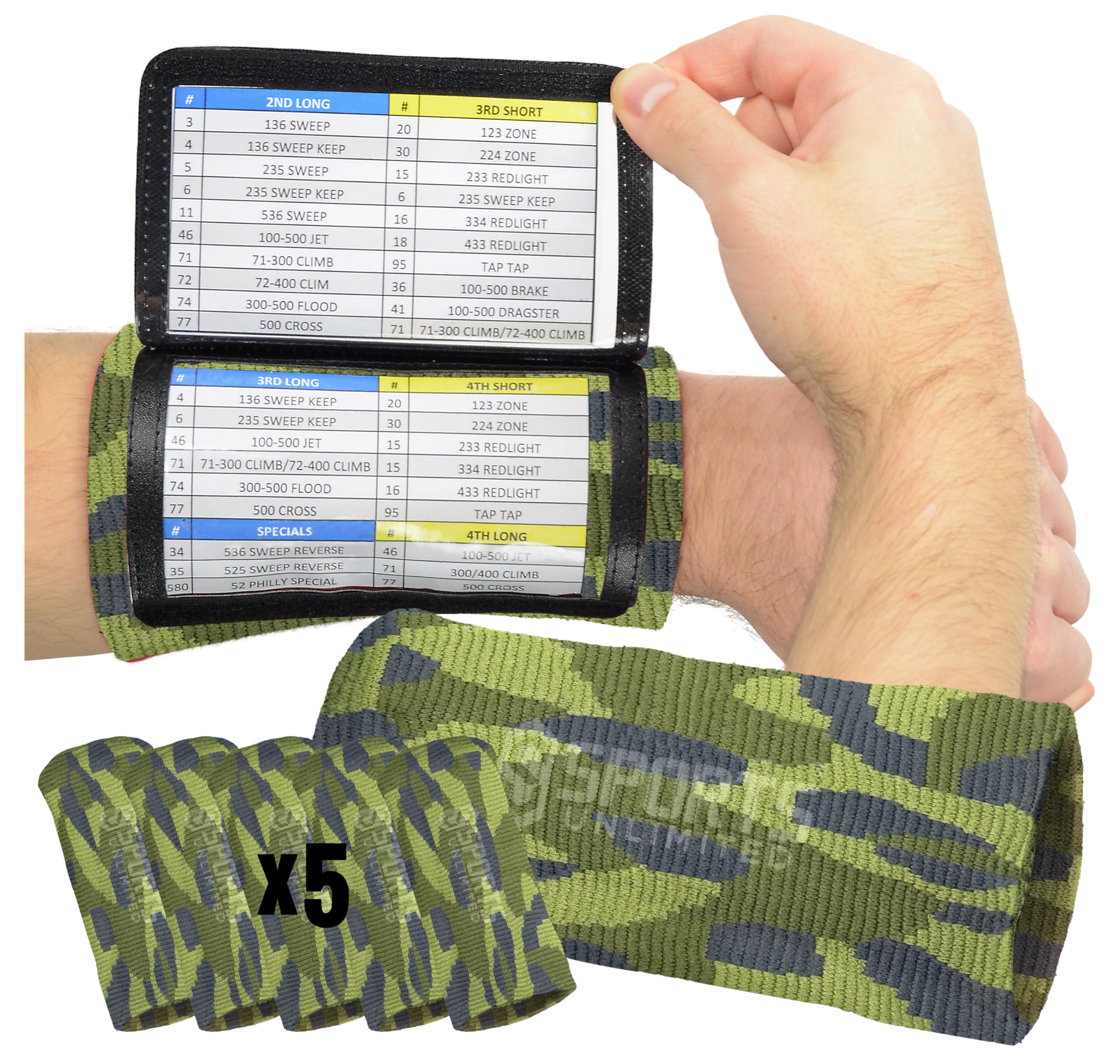 Sports Unlimited Adult Triple Wrist Coach, Football Wristbands for Plays, Baseball Wristbands, QB Arm Bands