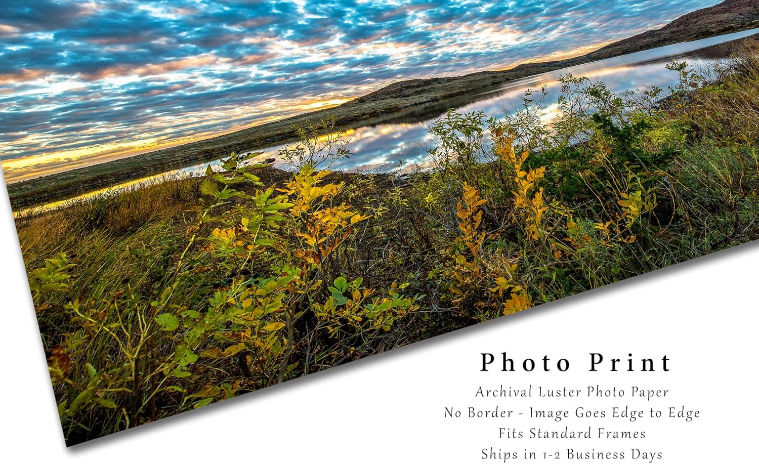 Landscape Photography Print (Not Framed) Picture of Scenic Sky Over Lake at Sunset on Autumn Evening in Wichita Mountains Oklahoma Great Plains Wall Art Nature Decor (12" x 18")