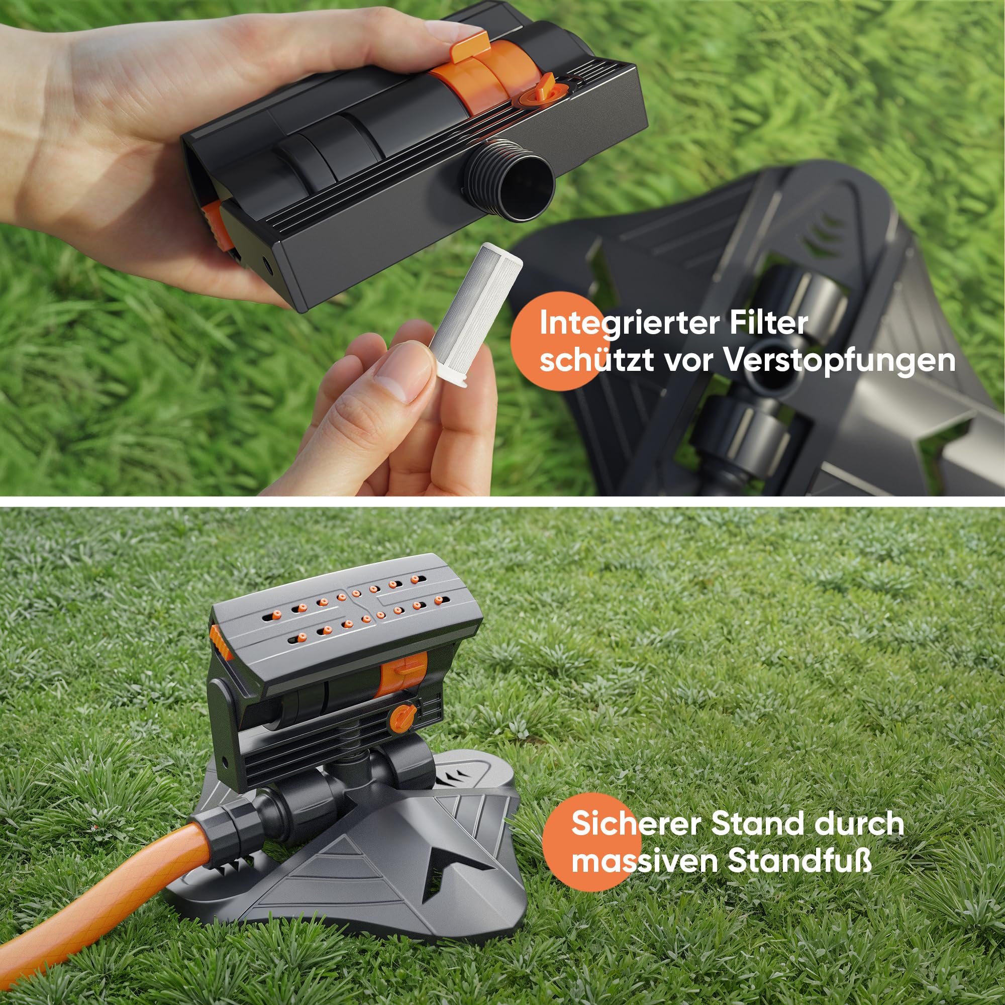 Björn&Schiller Rasensprenger, Oszillationssprinkler, Viereckregner für kleine und große Flächen, Bewässerungssystem mit Filter, ABS-Kunststoff, Rasenbewässerung und Sprinkleranlage Garten