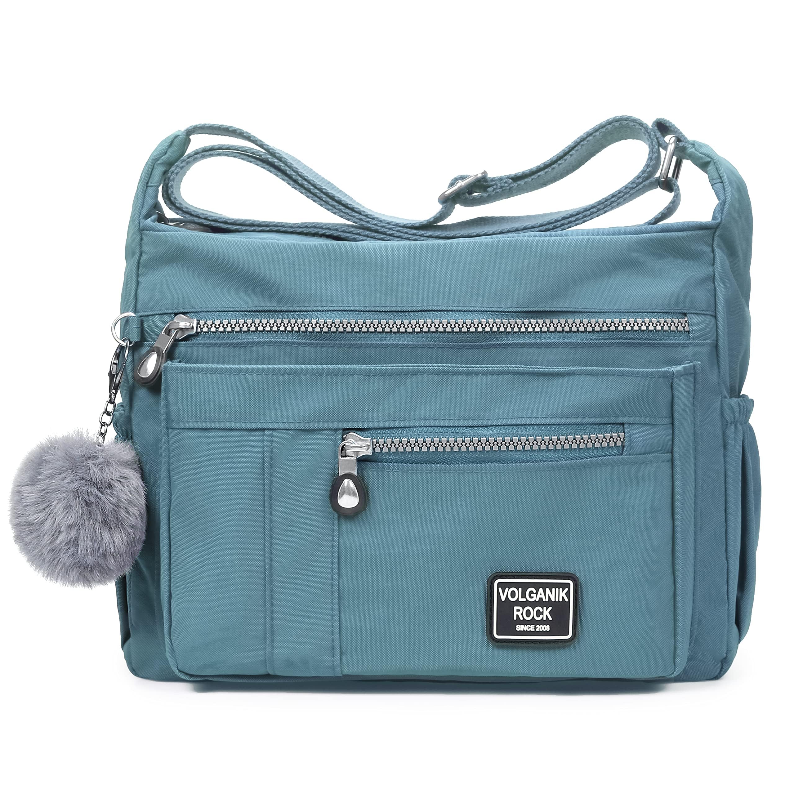 Women's Light Blue M Crossbody Messenger Handbag with RFID Pocket, Multi Pockets, Lightweight, Water Resistant, Machine Washable