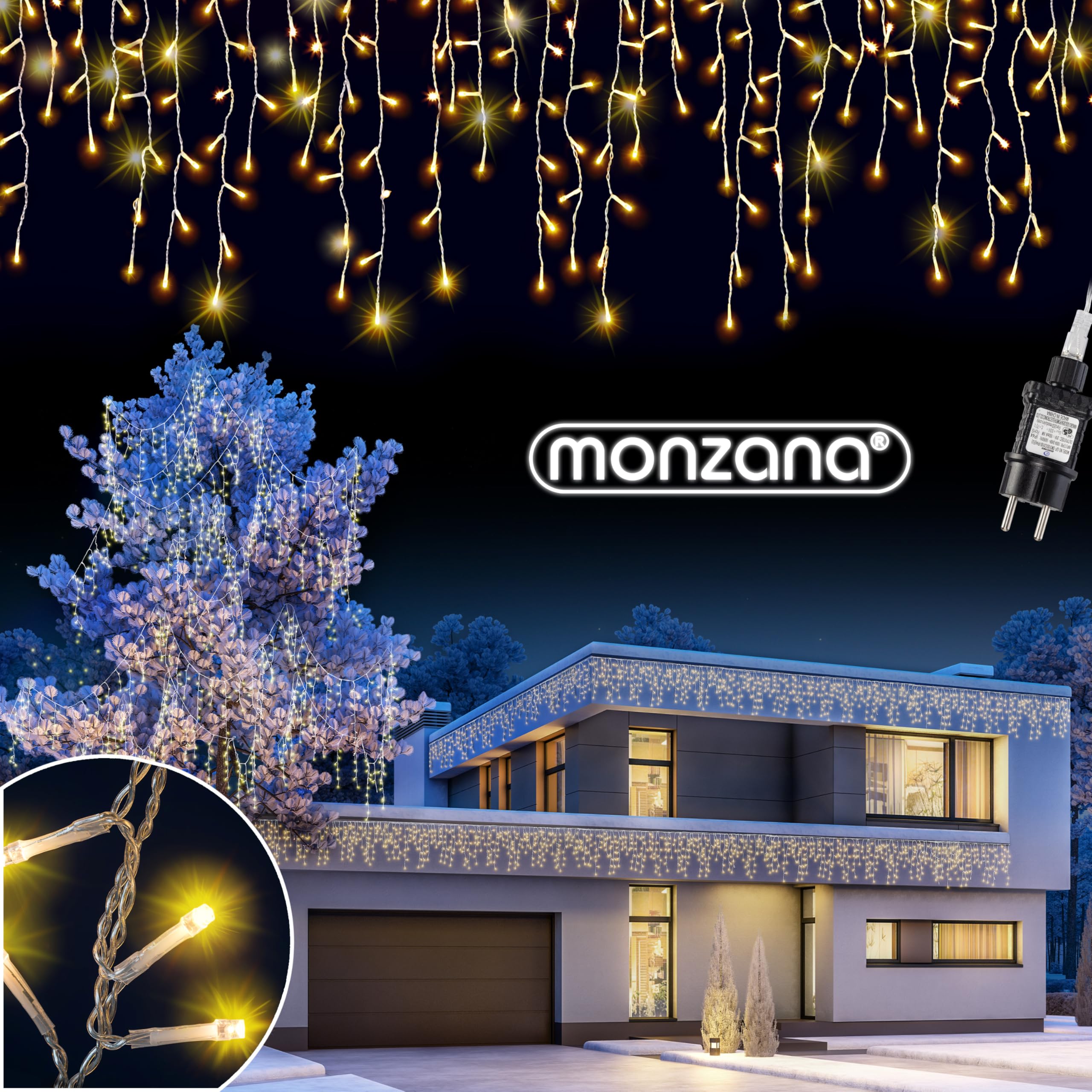 Monzana® Lichterkette 400 LED Außen Innen 15m Regenlichterkette Lichtervorhang Eisregen Fenster Deko Weihnachten Beleuchtung Warmweiß