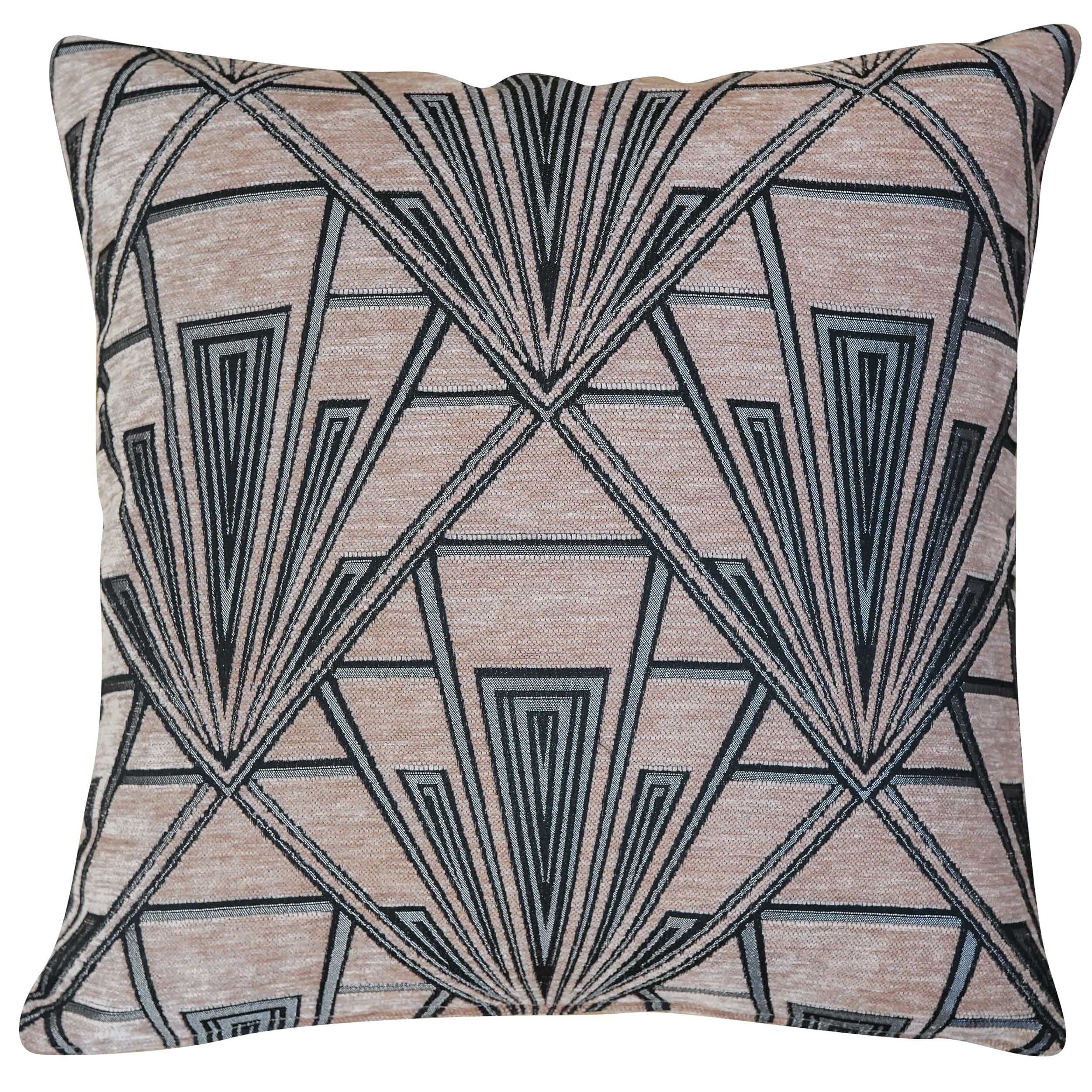 Linen Loft Art Deco Geometric Cushion Cover. Blush Pink and Silver Vintage Design. Luxury Velvet Chenille. 17x17 Square. Cover Only.