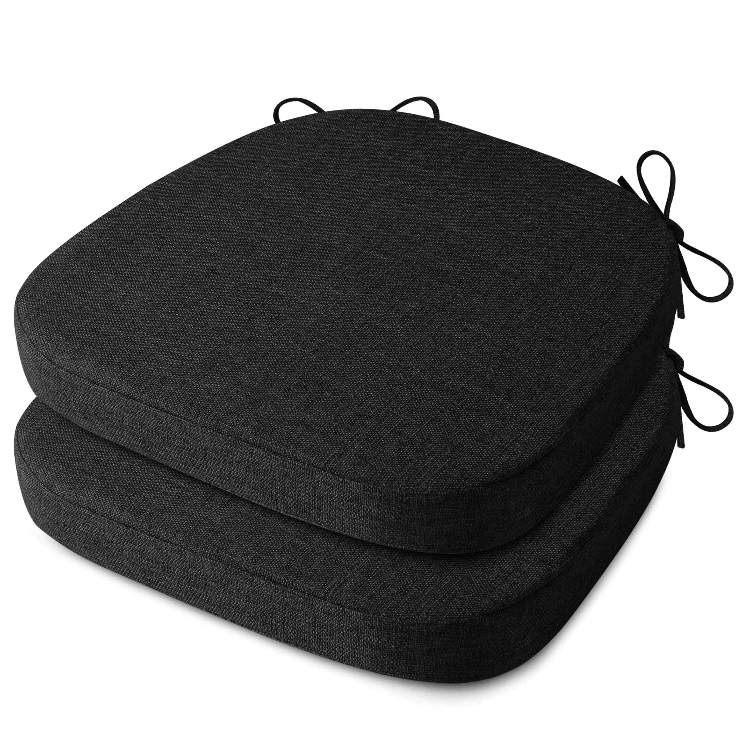 AddGrace Anti Slip Kitchen Chair Cushions D-Shape Dining Chair Pads Set of 2 High Density Foam Durable Kitchen Seat Cushions 16"X16"X2"/41X41X5cm Black