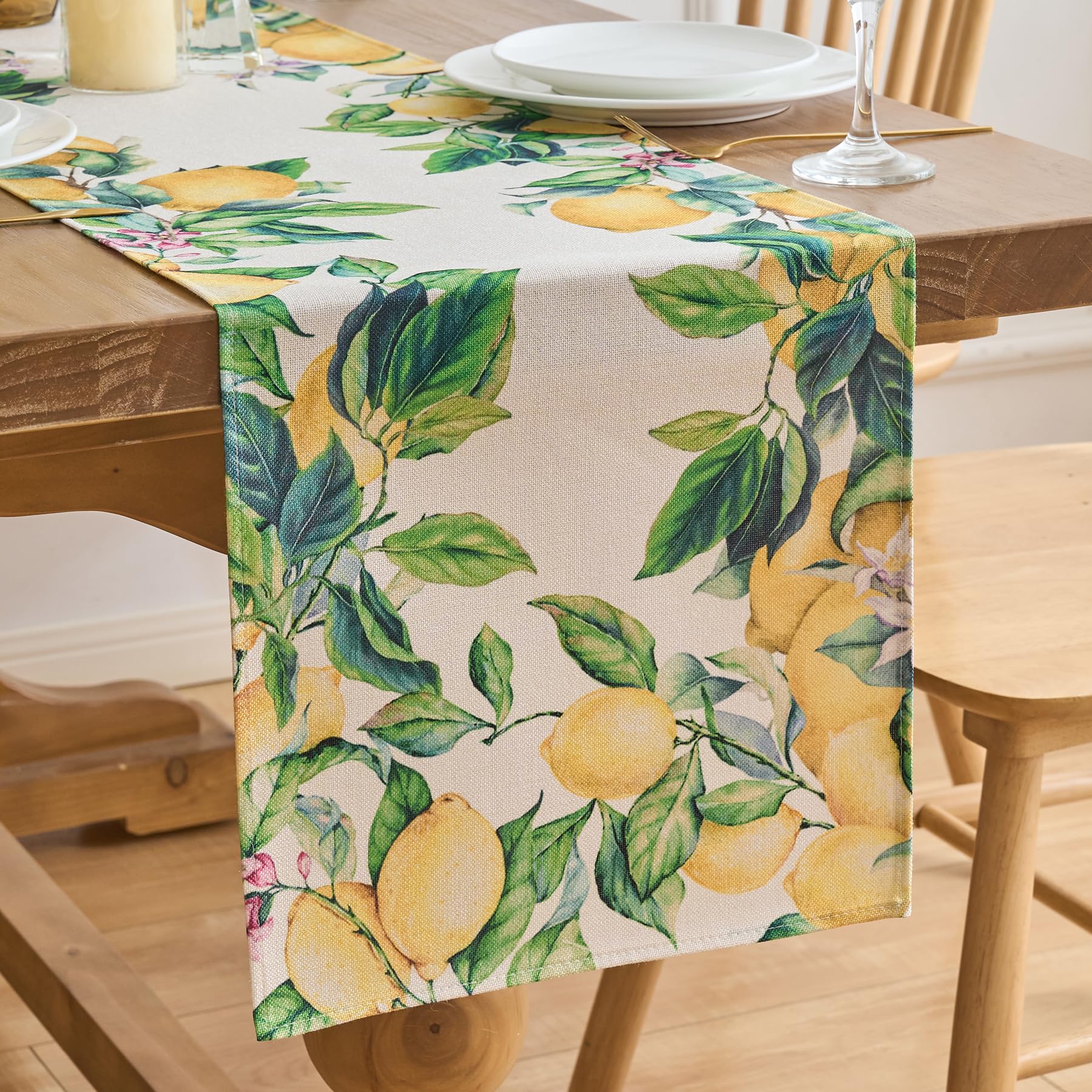 Table Runner Lemon Outdoor Lemon Theme Tablecloth Lemon Green Yellow Polyester Farmhouse Table Top for Spring Kitchen Dining Table Decoration Indoor Holiday Party Living Room Decor 40x140cm — image 1
