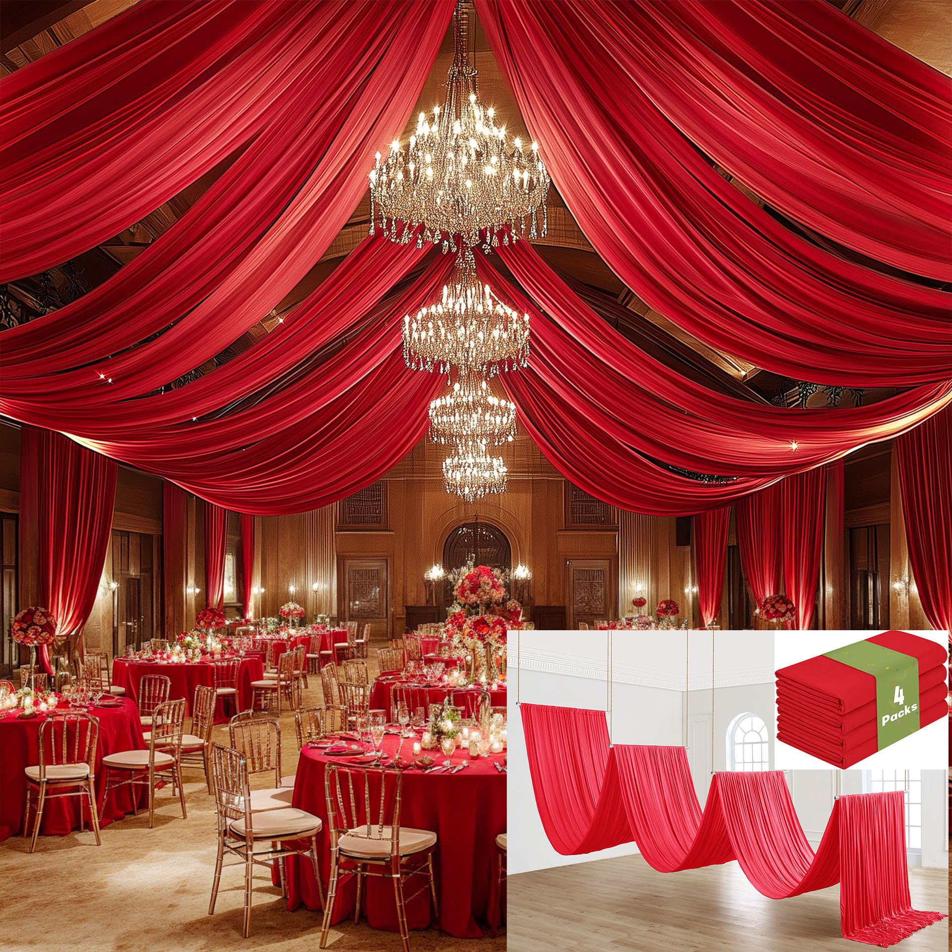 Photo 1 of Htper 4 Panels 5x40ft Red Ceiling Drapes