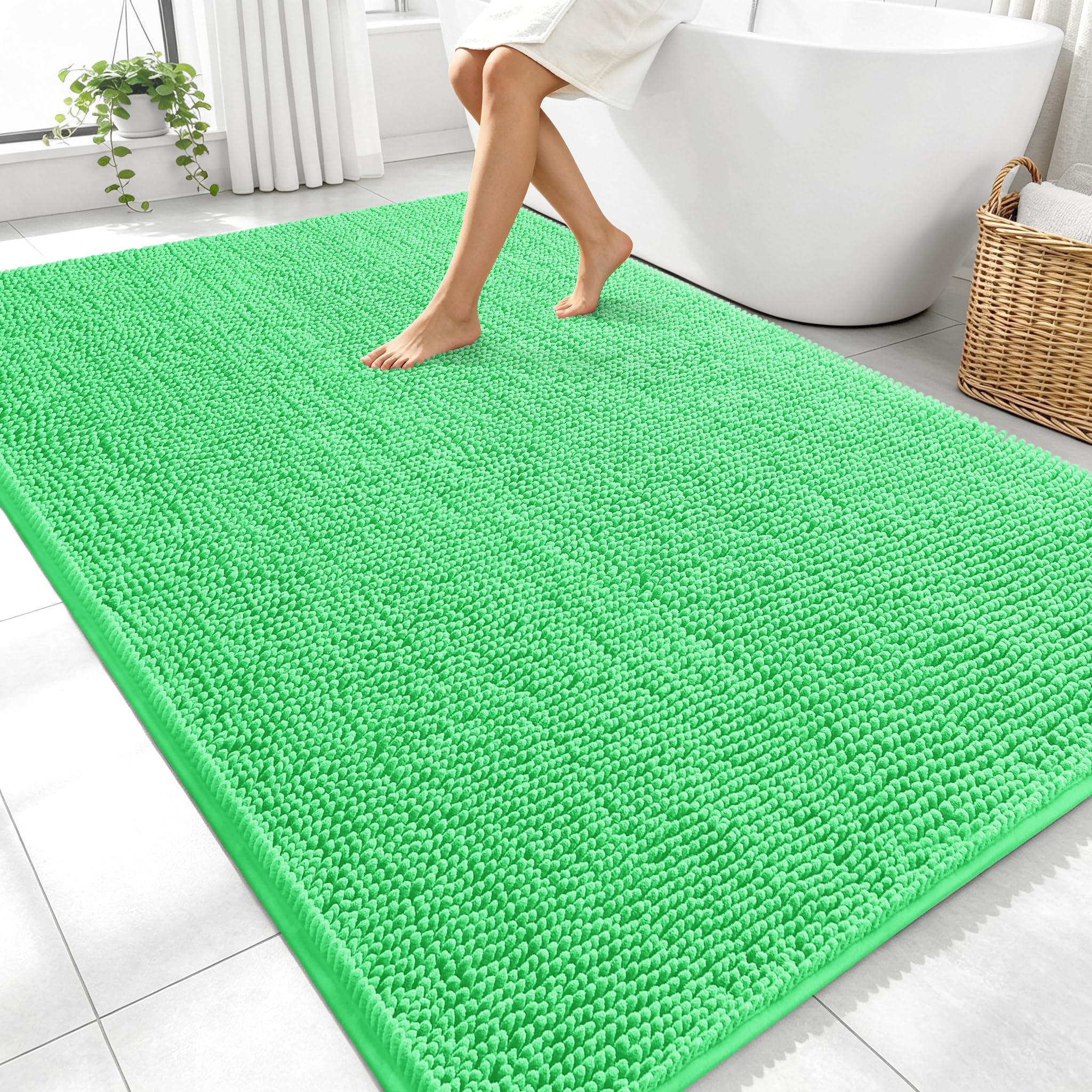 OLANLY Large Bathroom Rugs 70x46, Extra Soft Absorbent Chenille Bath Rugs | Mint Green, Quick-Drying Rubber Backing, Machine Washable Bath Mat for Bathroom Floor, Tub and Shower, Home Decor Accessories