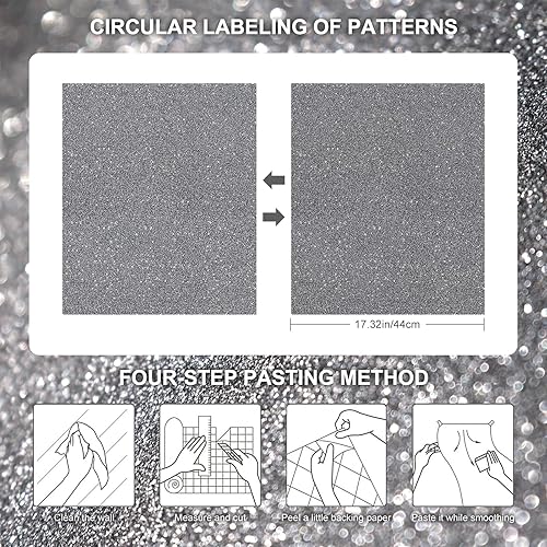 Miniatura 4 de Amiya Papel adhesivo de vinilo con purpurina gris oscuro de 17.3 x 120 pulgadas, autoadhesivo, para pegar y despegar, papel tapiz decorativo