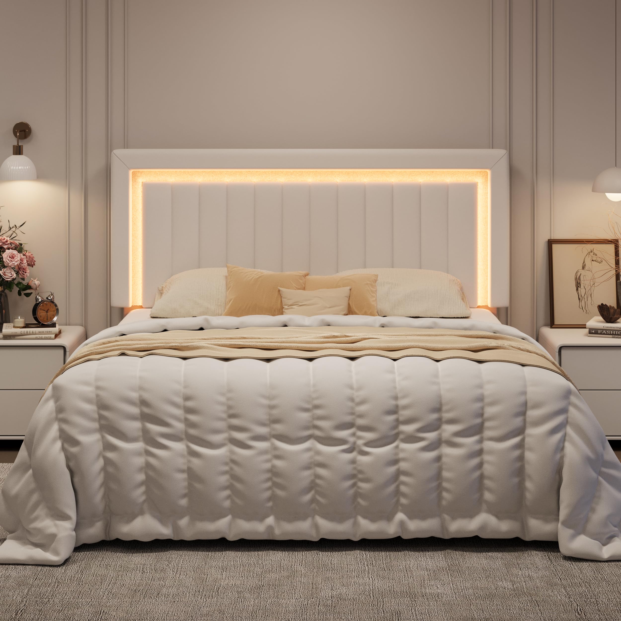 SHA CERLIN King Size Velvet Bed Frame with LED Light