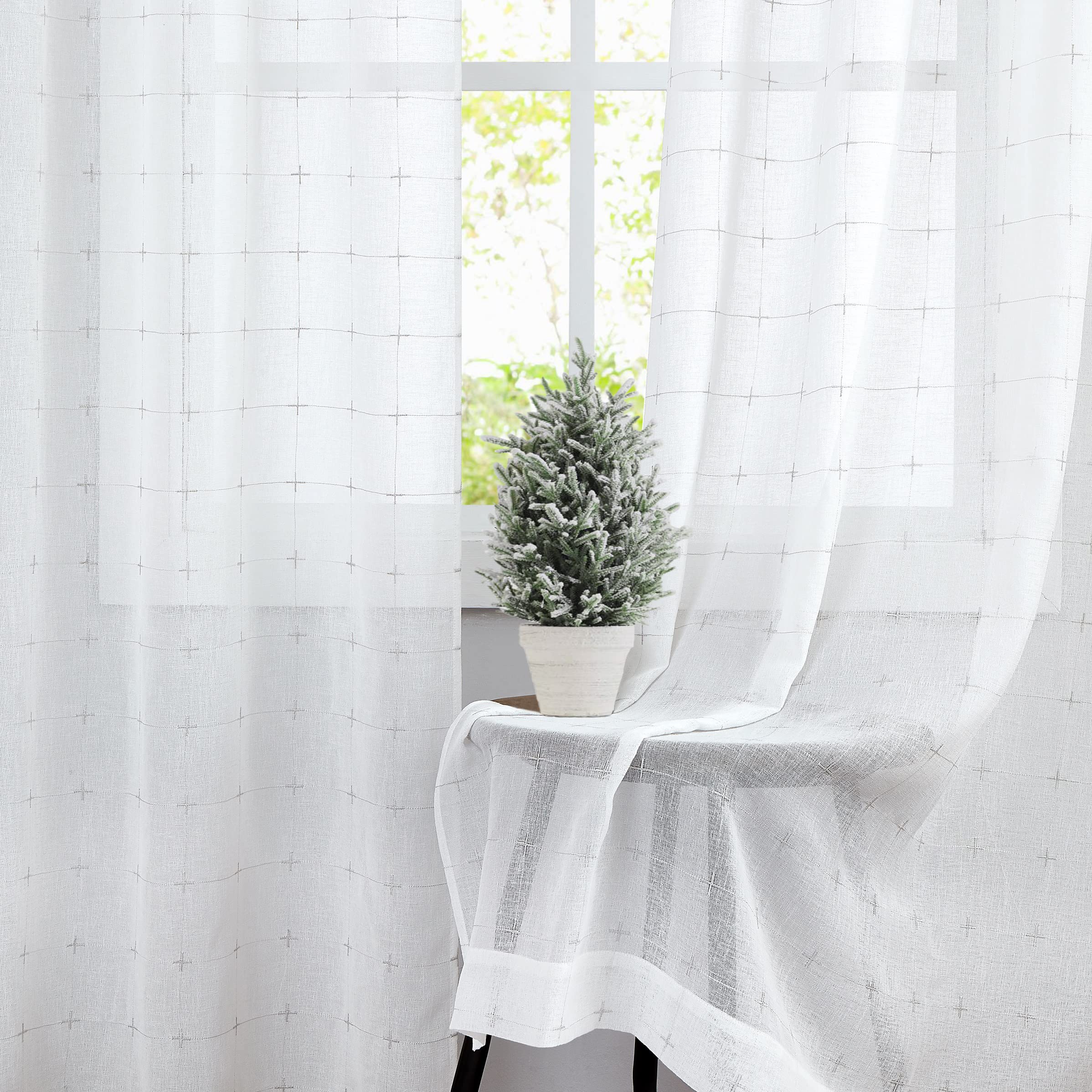 Rideau Central Park voilage lin blanc 40x63 pouces lot de 2 pour fenêtres salon