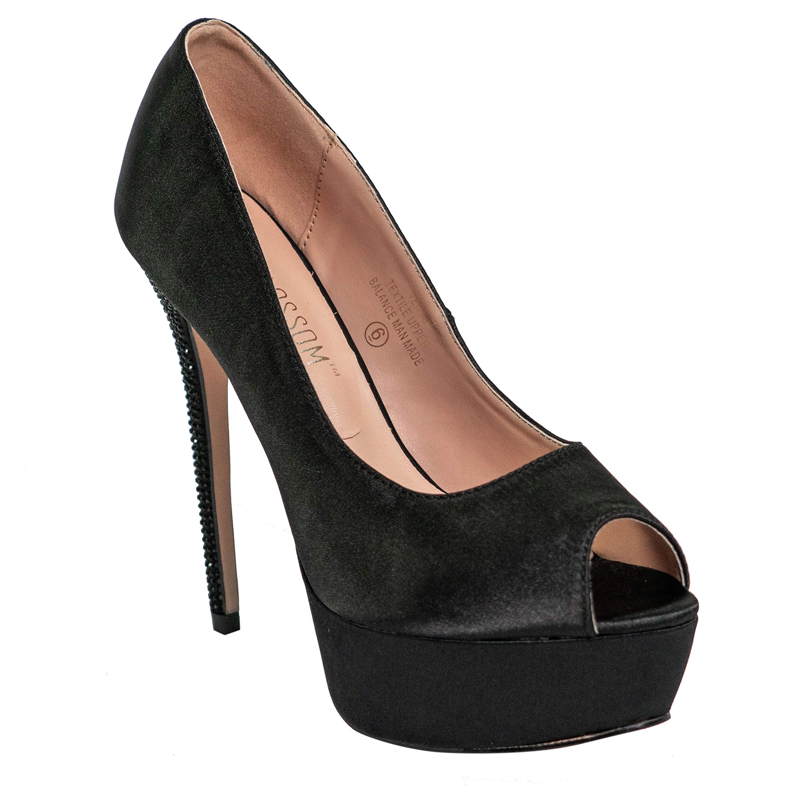 DeBlossom Women's High Heels Open Toe Pumps Slip On Shoes for Wedding/Bridesmaid/Party/Formal (US 11, Black)