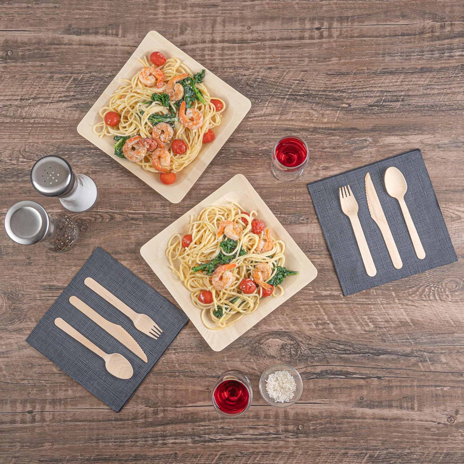 Restaurantware-Taipei 8.5 x 8.5 Inch Square Serving Plates, 50 Disposable Party Plates - Sustainable, Greaseproof, Poplar Wood Plate, Heavy-Duty, For Parties, Weddings, Camping, Picnics, And More
