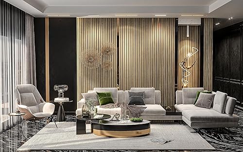 Miniatura 3 de Paquete de 2 paneles acústicos de pared de madera de 94 x 12.6 pulgadas, listones 3D insonorizados para paredes y techos, elegantes paneles