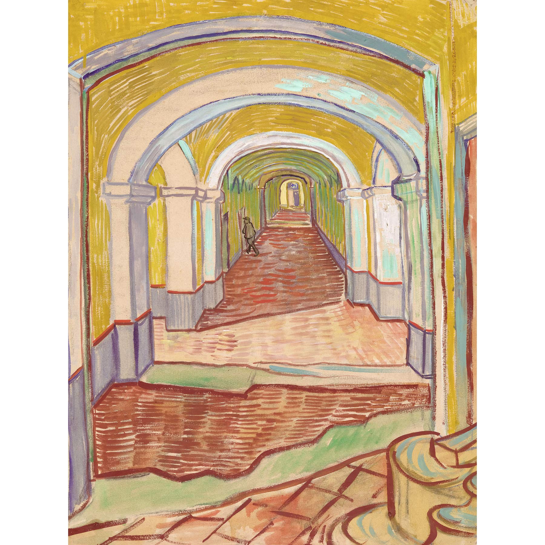 Artery8 Van Gogh Corridor In The Asylum Painting Premium Wall Art Canvas Print 18X24 Inch