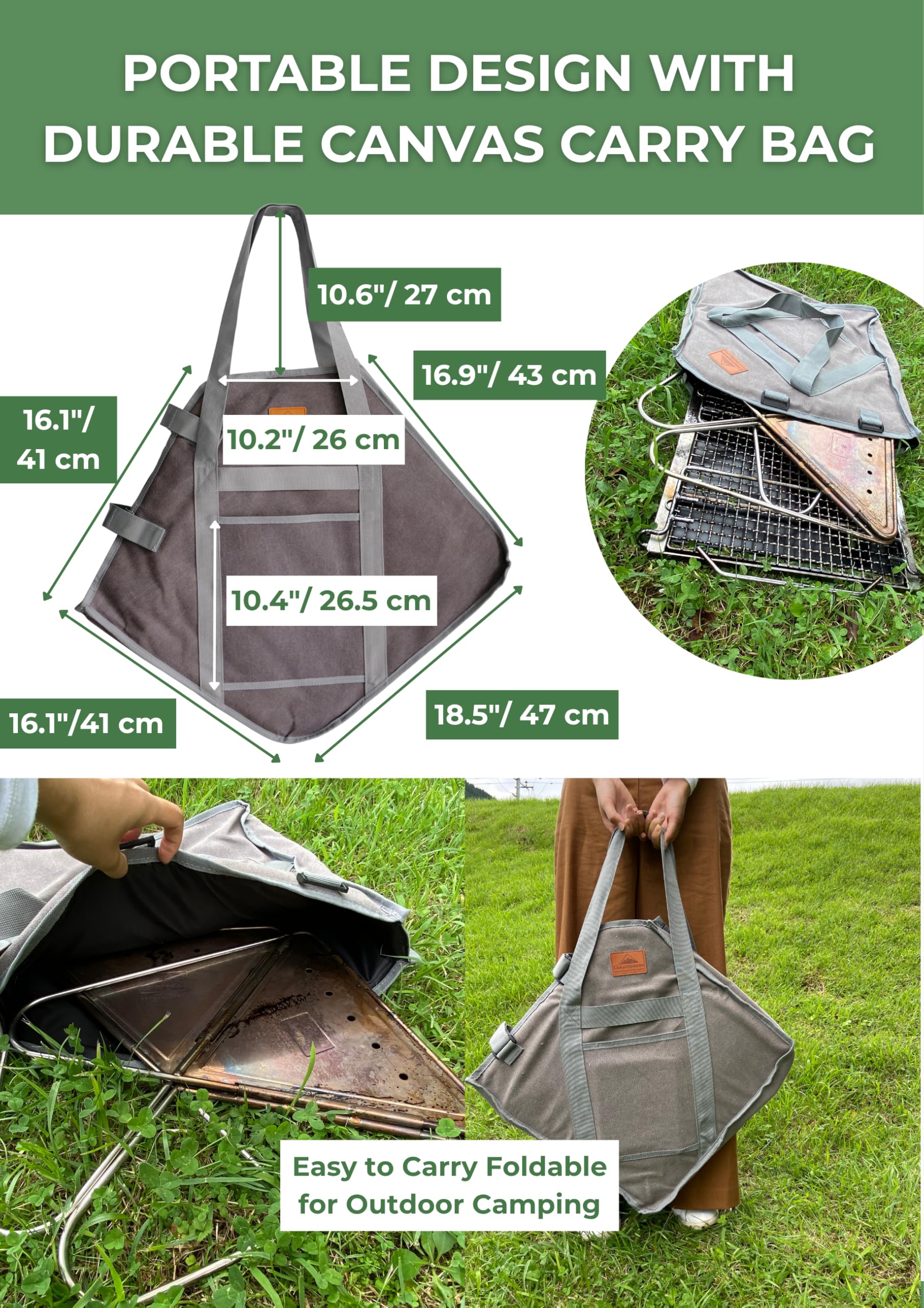 CAMPINGMOON - Parrilla portátil 3 en 1 para fogata de 16 pulgadas, de acero inoxidable resistente, estufa de leña, para camping, altura ajustable, patio, cocina al aire libre, viajes de caravana