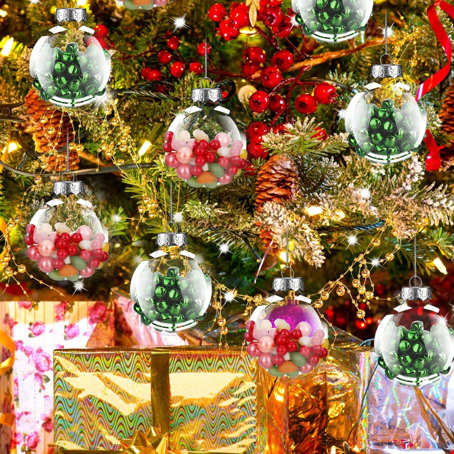 Macarrie 60 Pcs Christmas Clear Plastic Ornaments for Crafts, Fillable Flat Ball Hanging Ornament Plastic Empty Discs Balls with Lid Rope for DIY Christmas Tree Home and Party Decor(3.15 Inch)