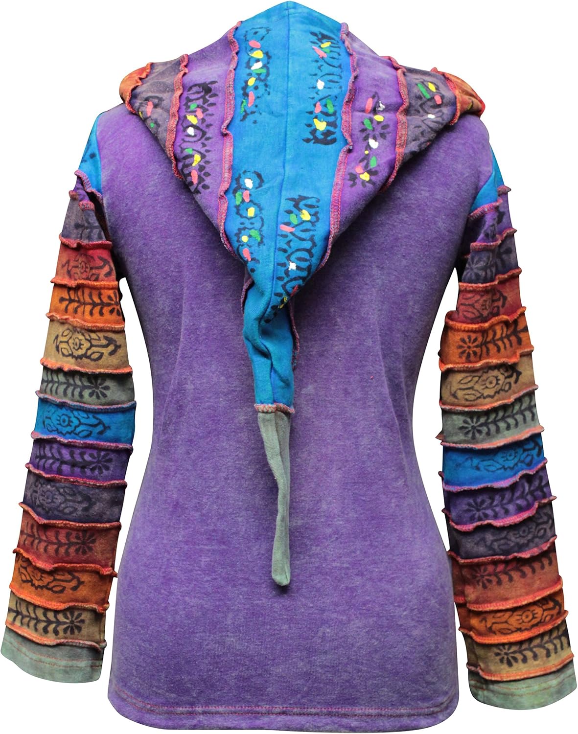 Shopoholic Fashion Women's Full Sleeve Gothic Sun Patchwork Faded Pixie Cotton Hippy Rib Hoodie - Image 3