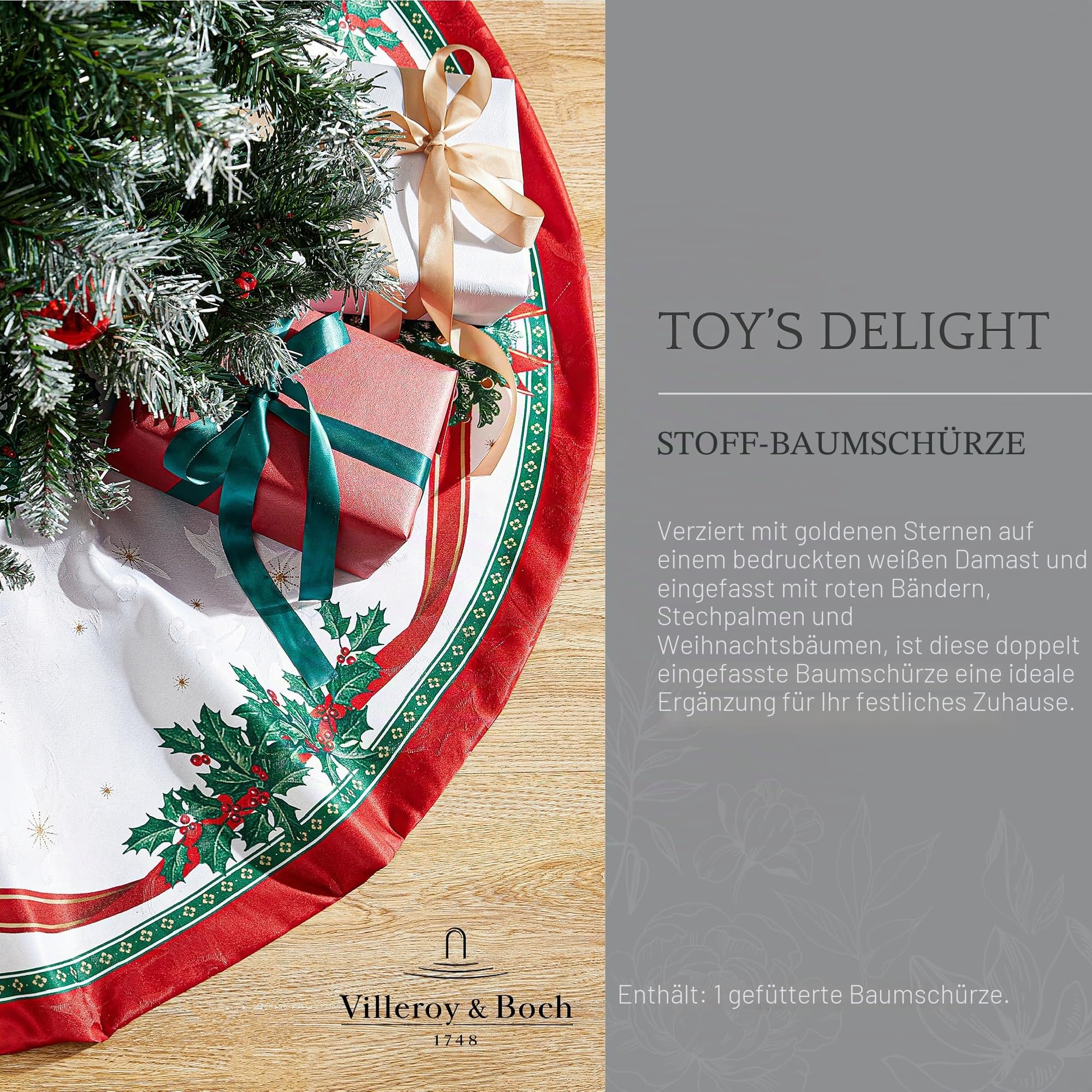 Elrene Home Fashions Villeroy & Boch Toy's Delight Weihnachtsbaumrock, rund, 121,9 x 121,9 cm