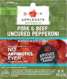 Applegate Natural Uncured Pork & Beef Pepperoni 4oz - Humanely Raised, No Antibiotics, Gluten & Dairy Free