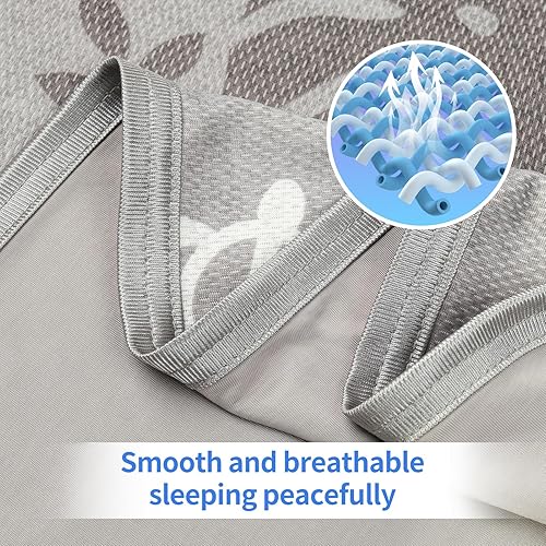 Miniatura 4 de OOKSEN Manta refrescante de verano, tamaño Queen, ligera, transpirable, con efecto frío de doble cara y patrón de hojas de tortuga para dormir,