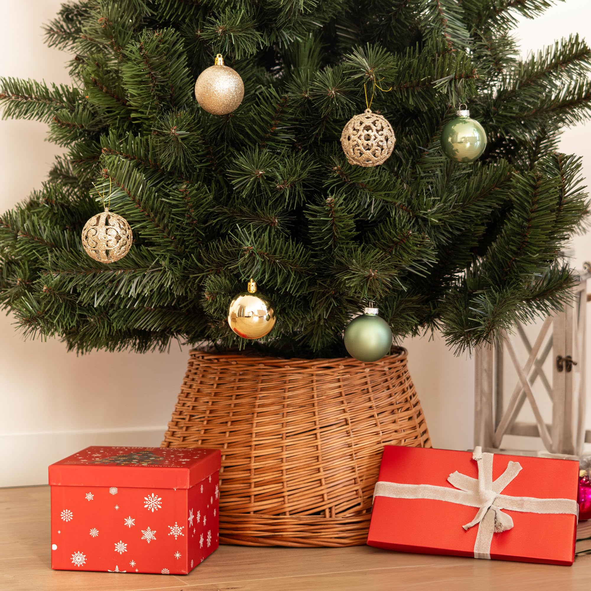 KADAX Gonna per Albero di Natale in Vimini Naturale, Copertura Fatta a Mano, Custodia e Anello (46,5 cm)