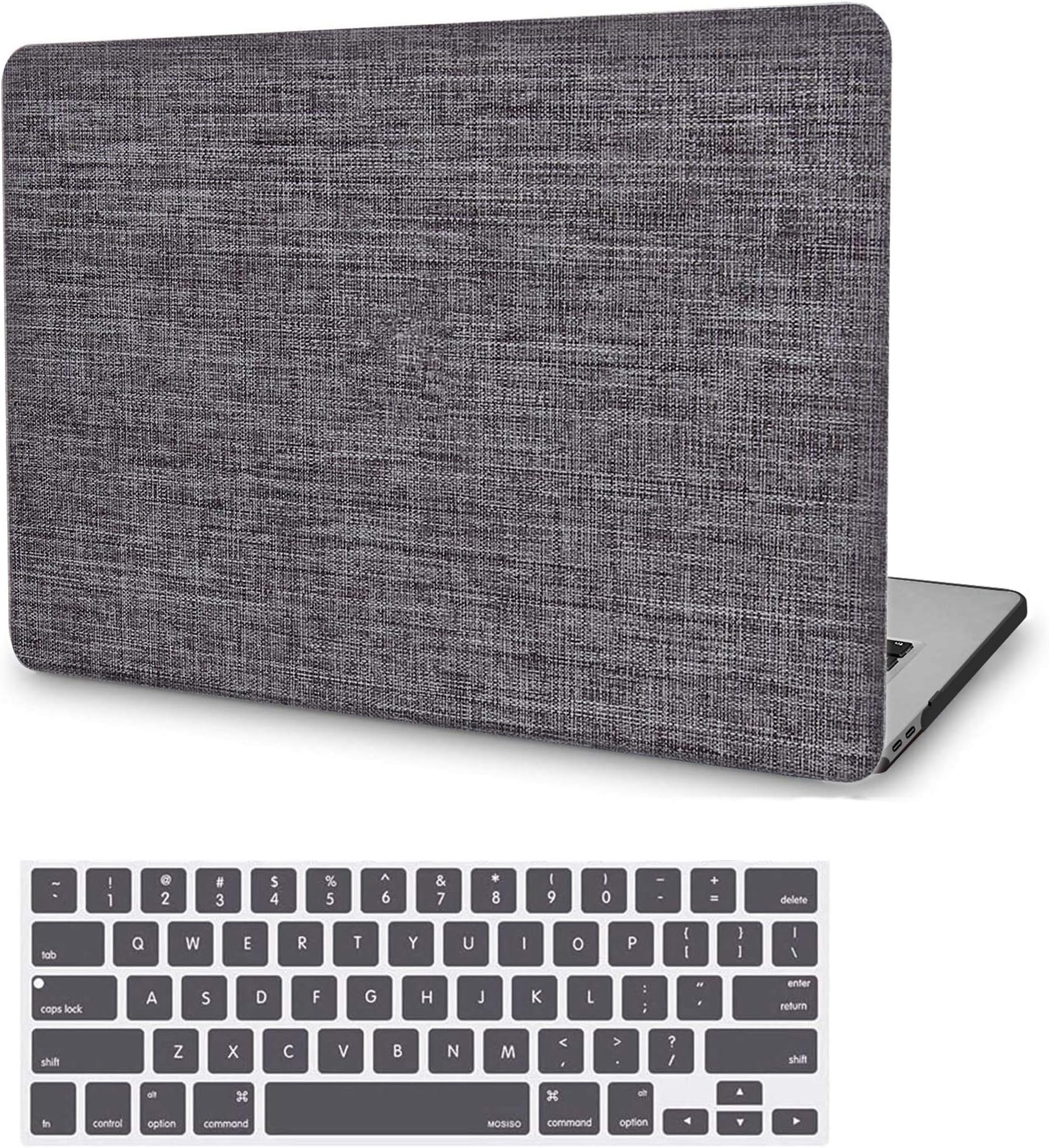G JGOO Compatible with MacBook Pro 13 Inch Case 2019 2018 2017 2016 Release A2159 A1989 A1706 A1708 Touch Tar, Soft Touch Fabric Hard Shell Cover Case with Keyboard Cover, Grey