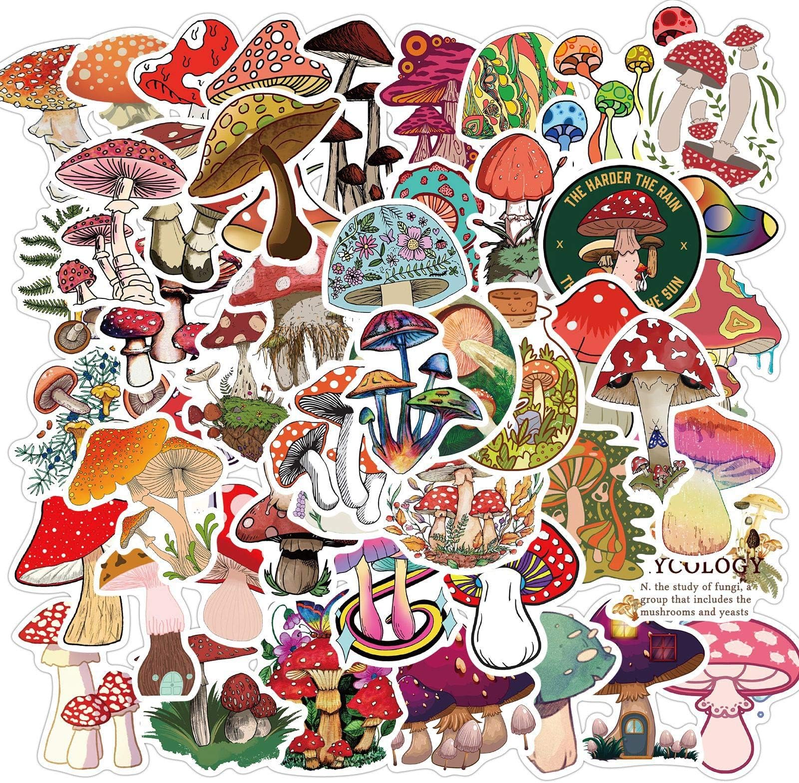 FMOST Mushroom Stickers, 50pcs Vinyl Waterproof Stickers for Laptop, Water Bottles, Bumper,Computer, Phone, Stickers and Decals