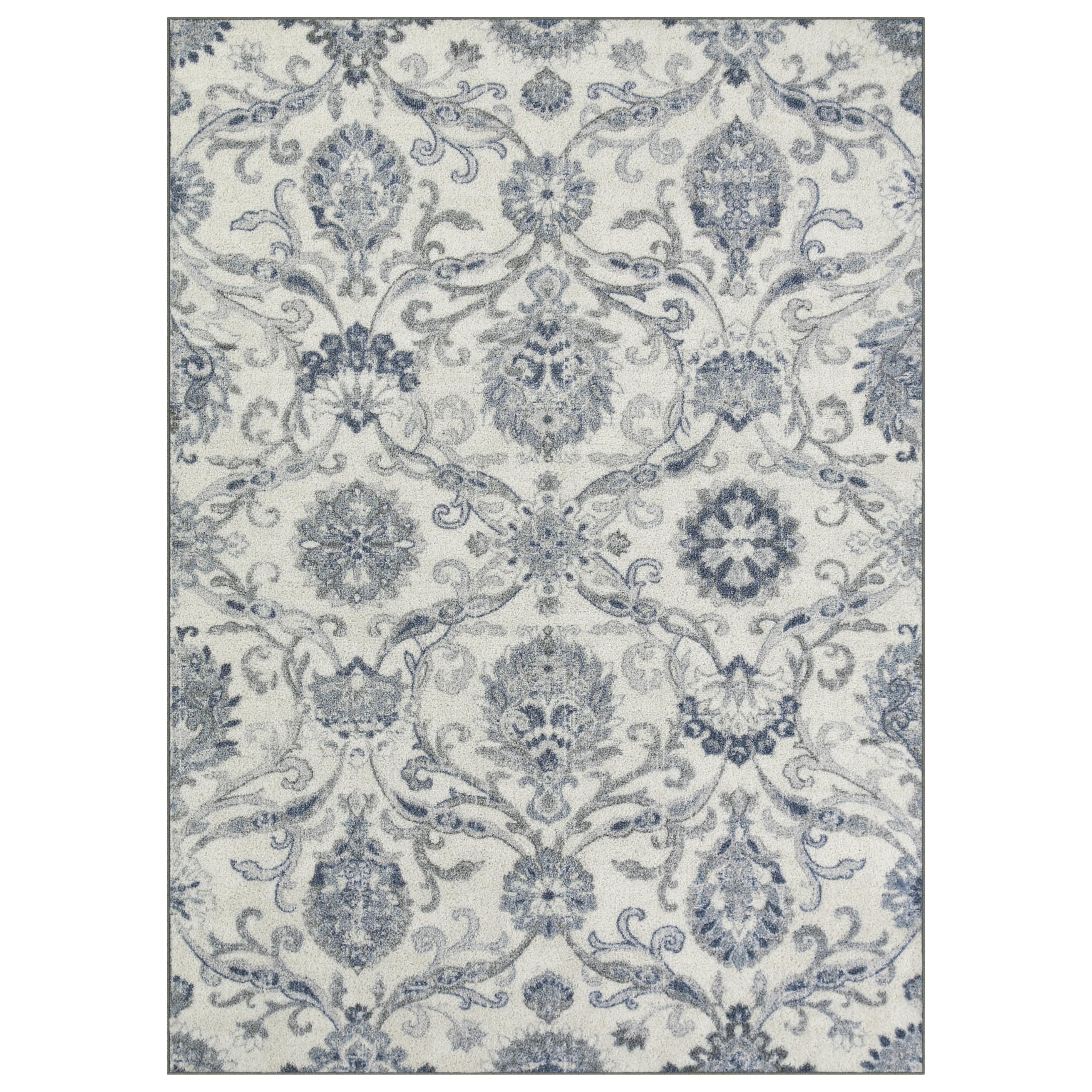 Blooming Damask Area Rugs – Made in USA – Low Pile, Non Slip Pet-Friendly Mat for Bedroom, Office, Living & Dining Room, 5' x 7', Grey/Blue