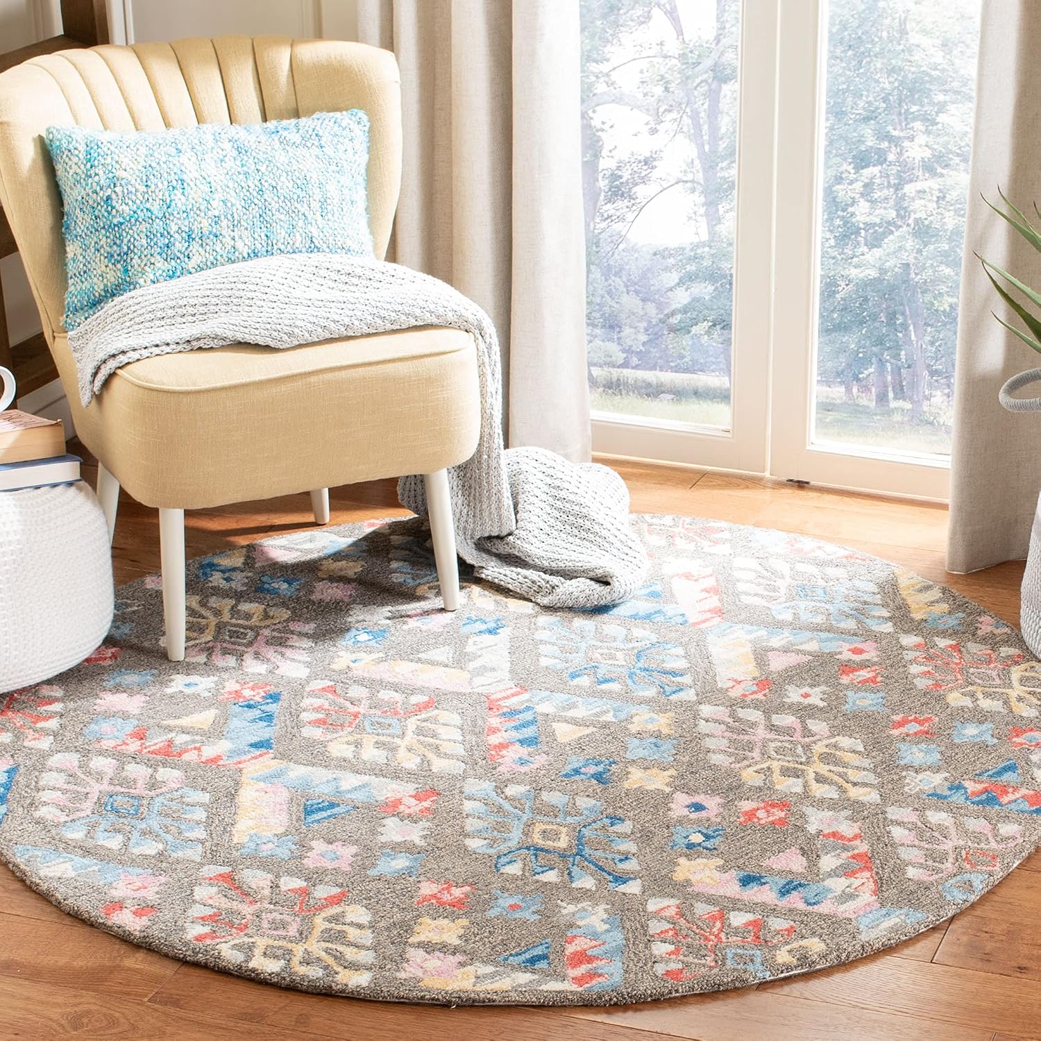 SAFAVIEH Micro-Loop Collection Runner Rug - 2'3" x 7', Grey & Blue, Handmade Boho Wool, Ideal for High Traffic Areas in Living Room, Bedroom (MLP351F)