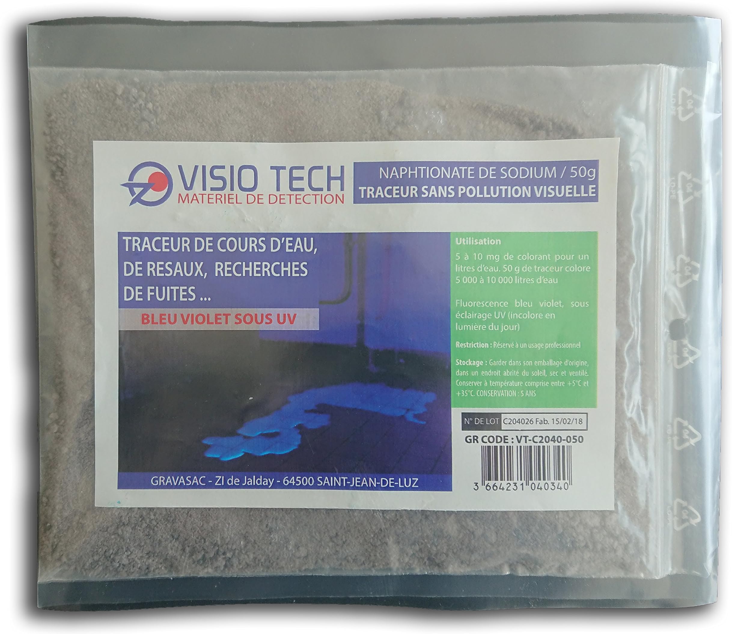 VISIO TECHcolourless tracer - visible under UV light - water soluble powder - 50 grams