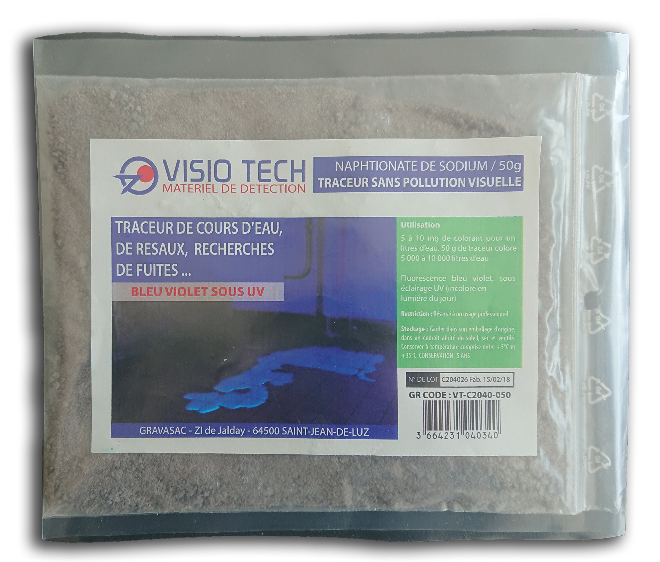 VISIO TECHcolourless tracer - visible under UV light - water soluble powder - 50 grams
