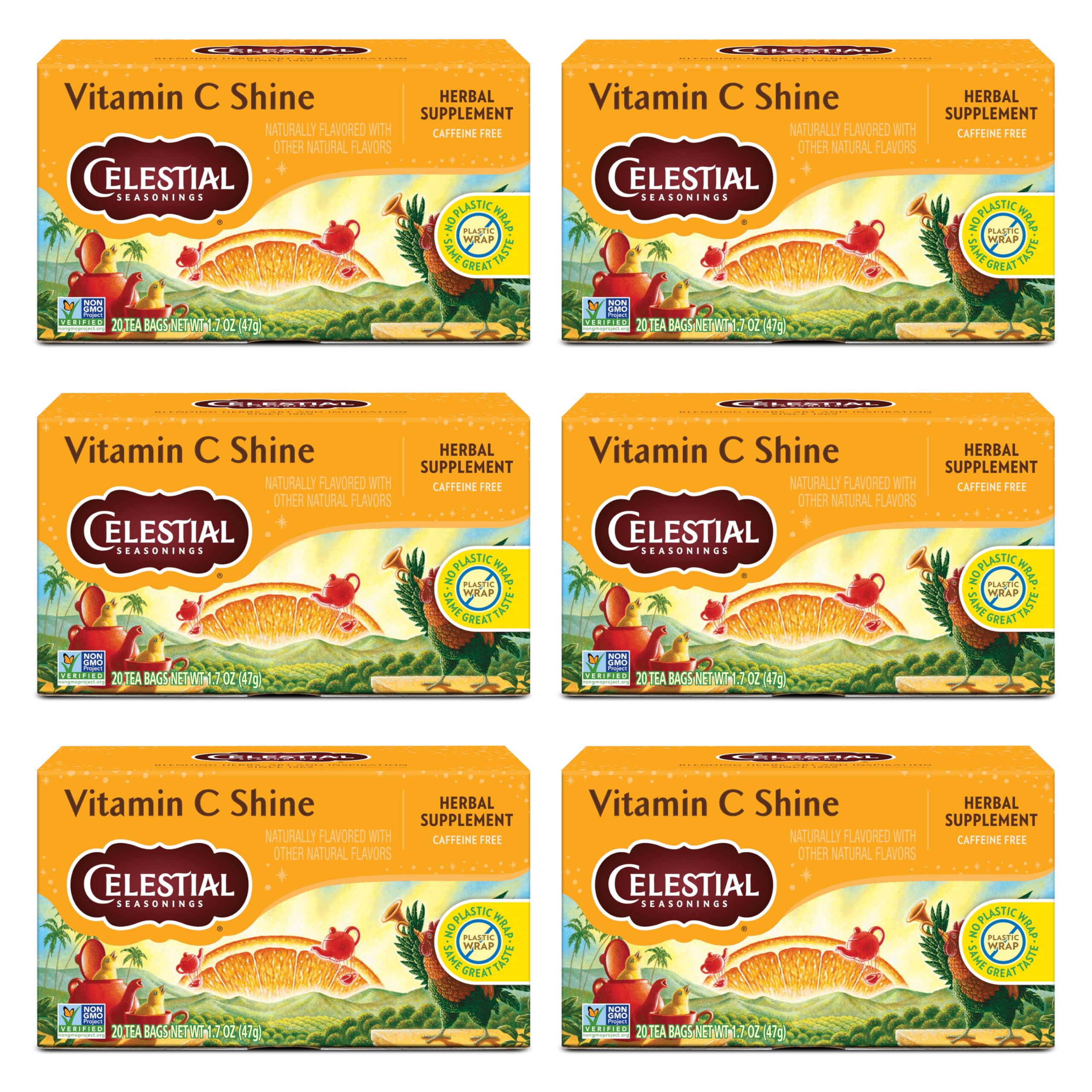 Celestial Seasonings Vitamin C Shine Herbal Tea, Caffeine Free, 20 Tea Bags Box (Pack of 6)