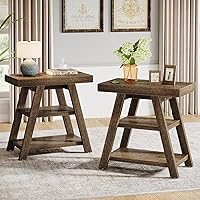 Tribesigns Set of 2 Rustic Farmhouse 3-Tier Wooden Side Tables with Storage - Small End Tables for Living Room, Bedroom, Narrow Spaces