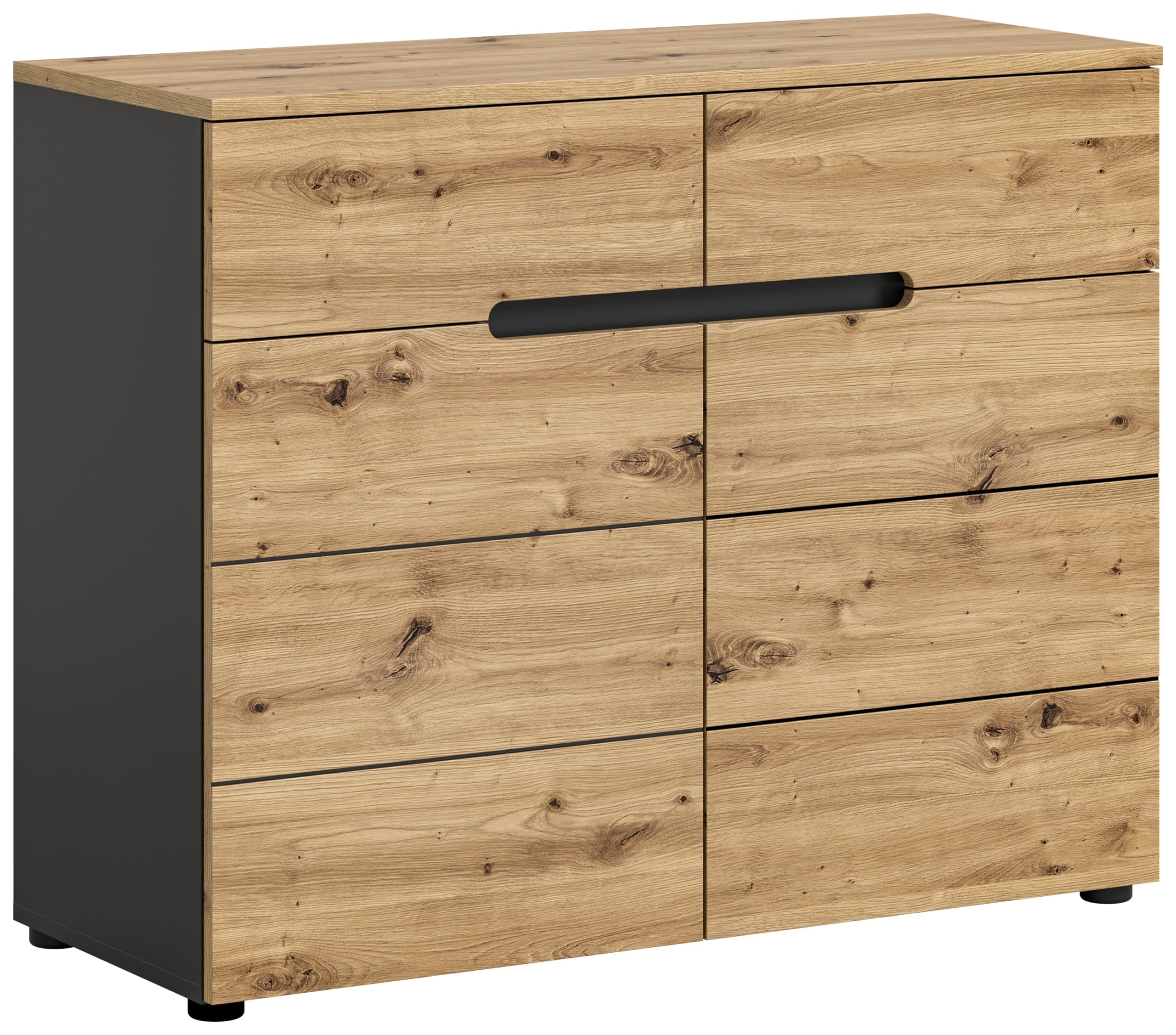 Kommode Canu – Front Artisan Nb, Korpus Basalt grau Nb, Absetzung Artisan Nb (100x81x40 cm)