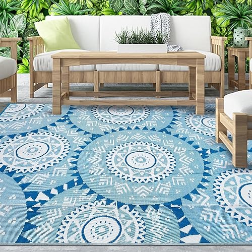 Alfombra de exterior de 8 x 10 pies, impermeable, de plástico, con pajita, para exteriores, impermeable, color azul marino, alfombra de exterior,