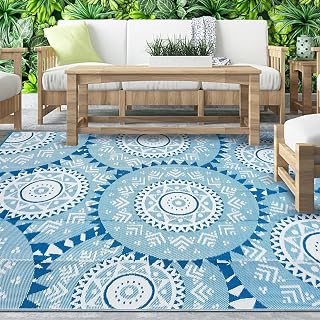 Outdoor Rug 8x10 Patio Waterproof Plastic Straw Rug Boho Outdoor Rugs Outdoor Carpet Waterproof Navy Blue Outside Rug, RV Camping Mat Plastic Beach Mat Outdoor Decor