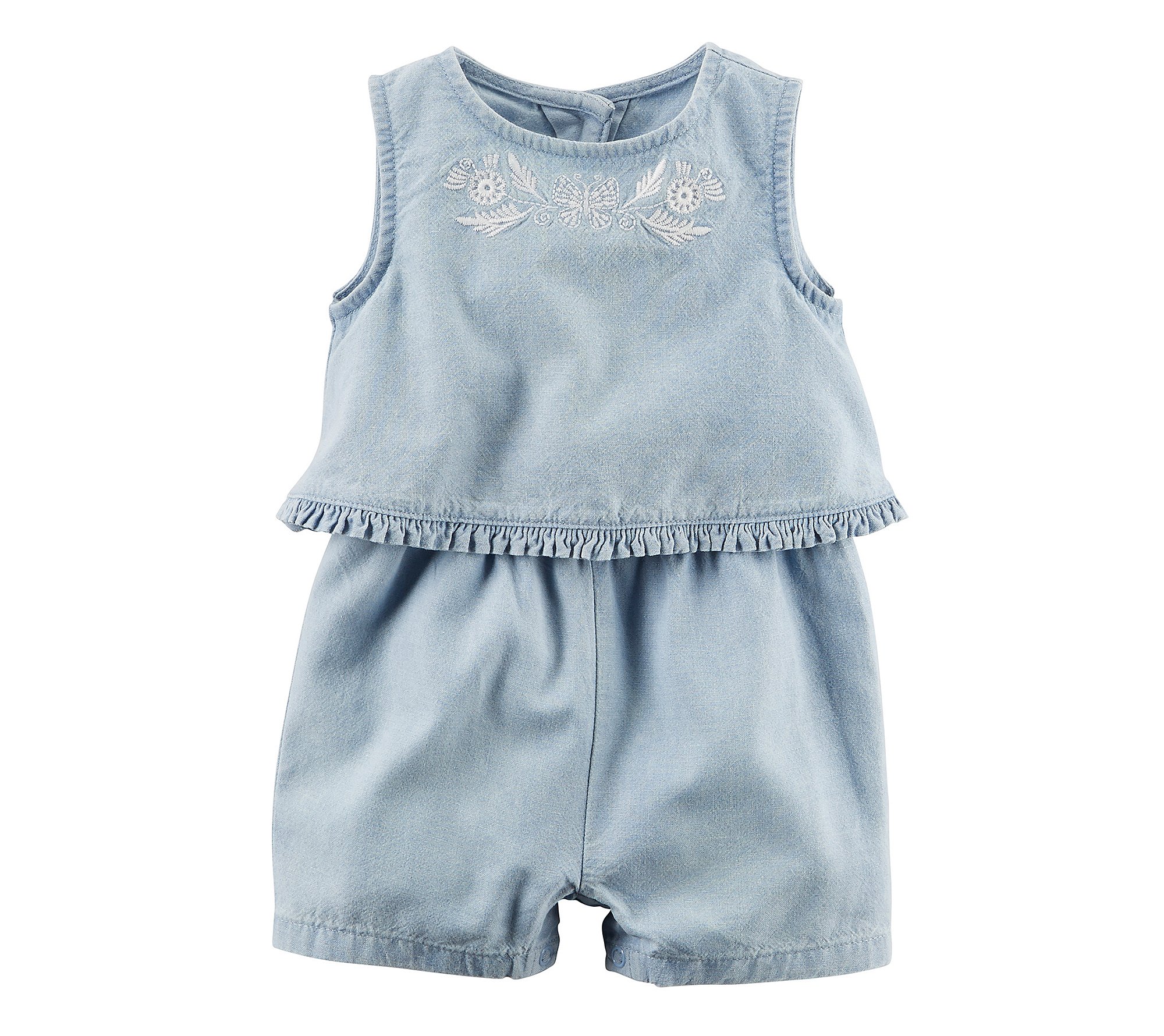 Romper chambray Carter's bébé fille 6 mois volants chics - 3