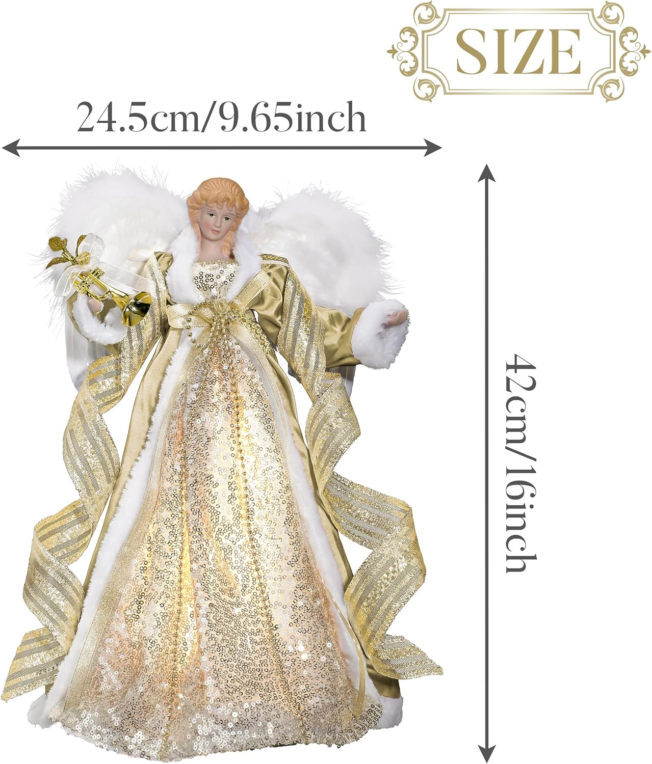 Valery Madelyn Lighted Christmas Angel Tree Topper with Timer, 16 Inch White and Gold Fabric Angel Tree Top Figurine &Fall Christmas Tree Decorations Set(2 Items Buddle)