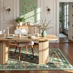 Area Rugs 3x5 Green Floral Small Thin Entryway Rug - Vintage Boho Washable Non-Slip Living Room Carpet Soft Low Pile Bedroom Floor Mat Indoor Home Decor for Dining Room Playroom Farmhouse, Green/Multi