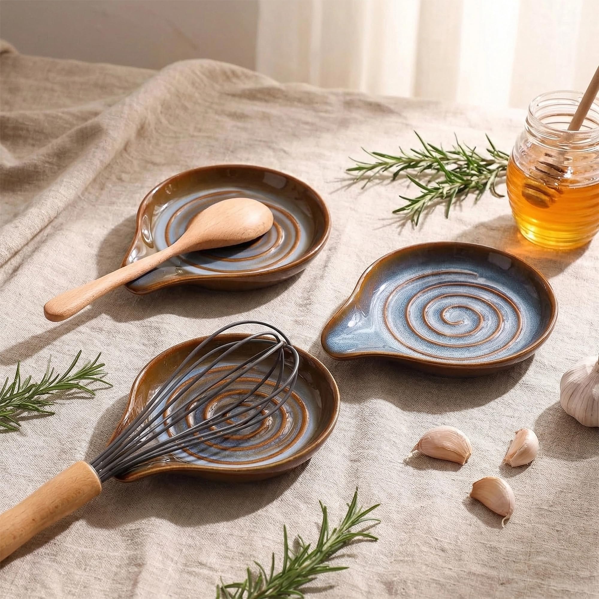 Repose Cuillère Cuisine en Céramique, Porte-Cuillère Multifonction pour Ustensiles de Cuisine, Lavable au Lave-Vaisselle