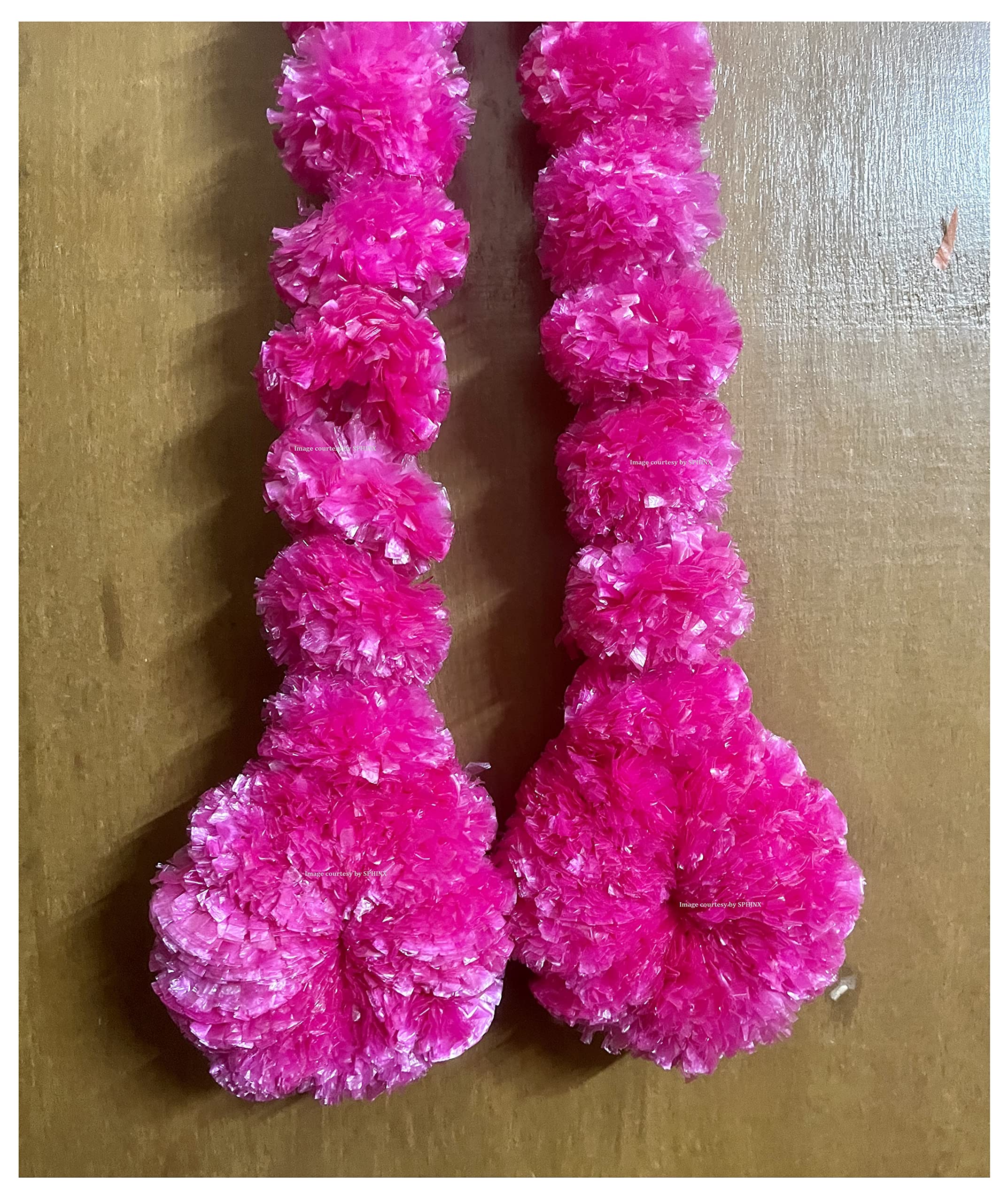 Sphinx artificial marigold fluffy flowers round bottom garlands/strings/latkans for festive pooja wedding housewarming decorations Approx. 1.75 ft - (Dark Pink (Rani), 2)