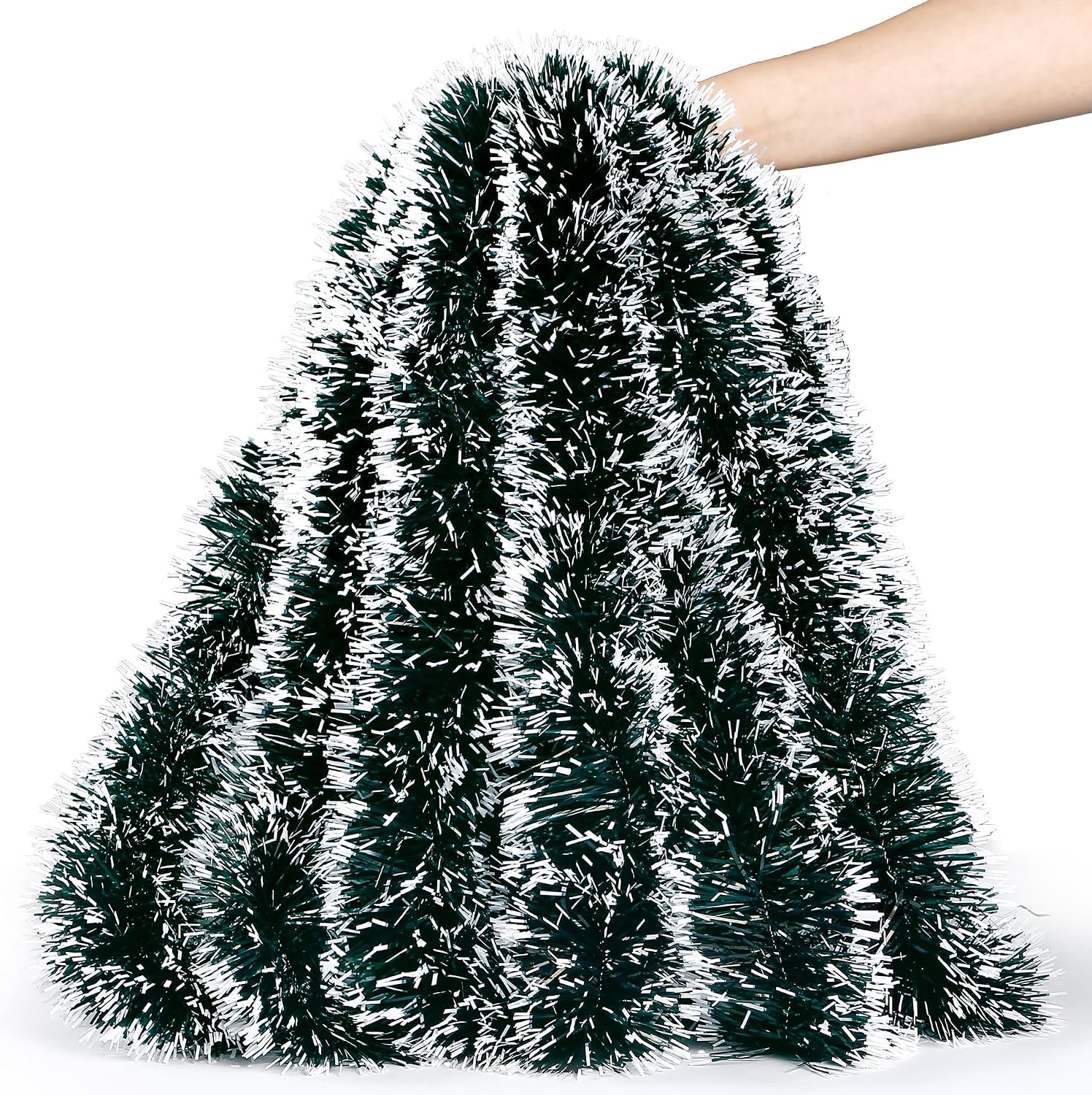 Sggvecsy 49.2Ft Christmas Green and White Tinsel Garland Xmas Tree Decorations Christmas Metallic Twist Garland Ceiling Hanging Decorations for New Year Party Birthday Holiday Indoor Outdoor Supplies