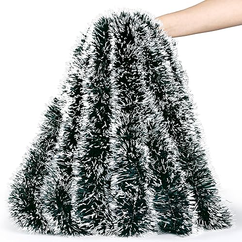 Sggvecsy 49.2Ft Christmas Green and White Tinsel Garland Xmas Tree Decorations Christmas Metallic Twist Garland Ceiling Hanging Decorations for New