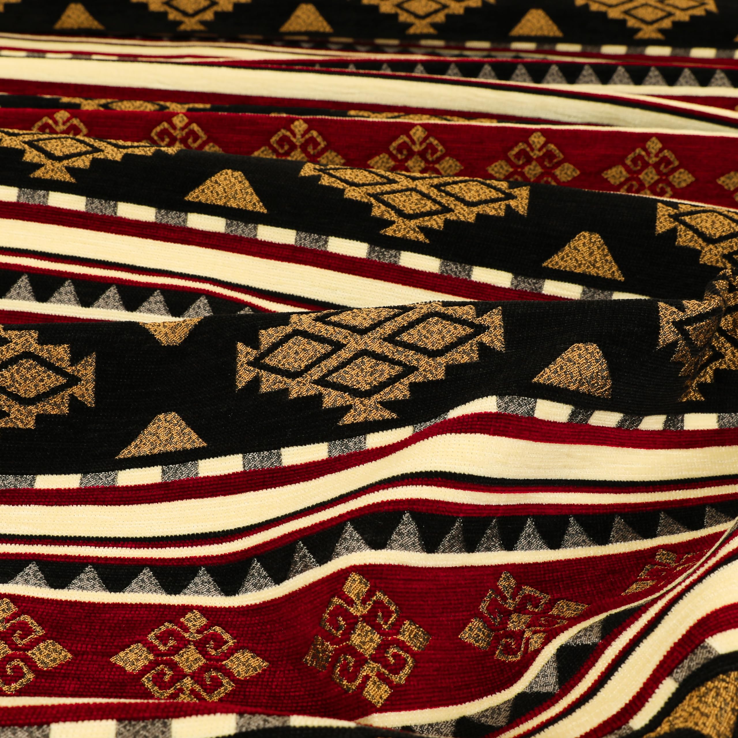 Redbrick Mill Fabrics Flame Retardant Soft Modern Geometric Kilim Pattern Wine Black Gold Upholstery Furnishing Fabric (Per Metre) — image 1