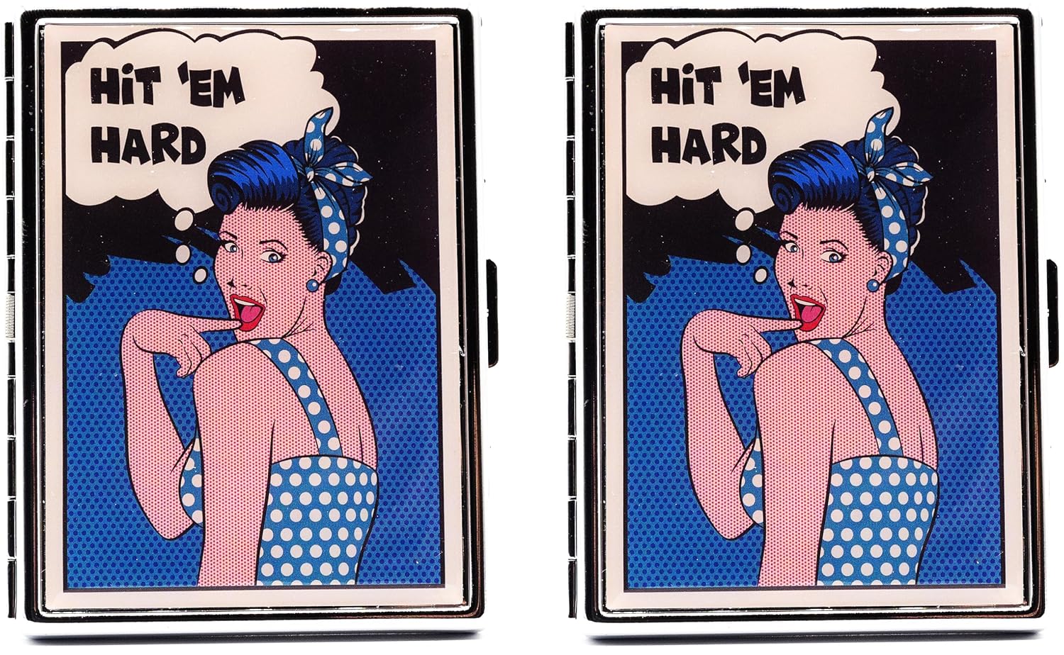 Set of 2 Metal-Plated 100s Ultra Compact Cigarette Case with Insert (Hit 'Em Hard)