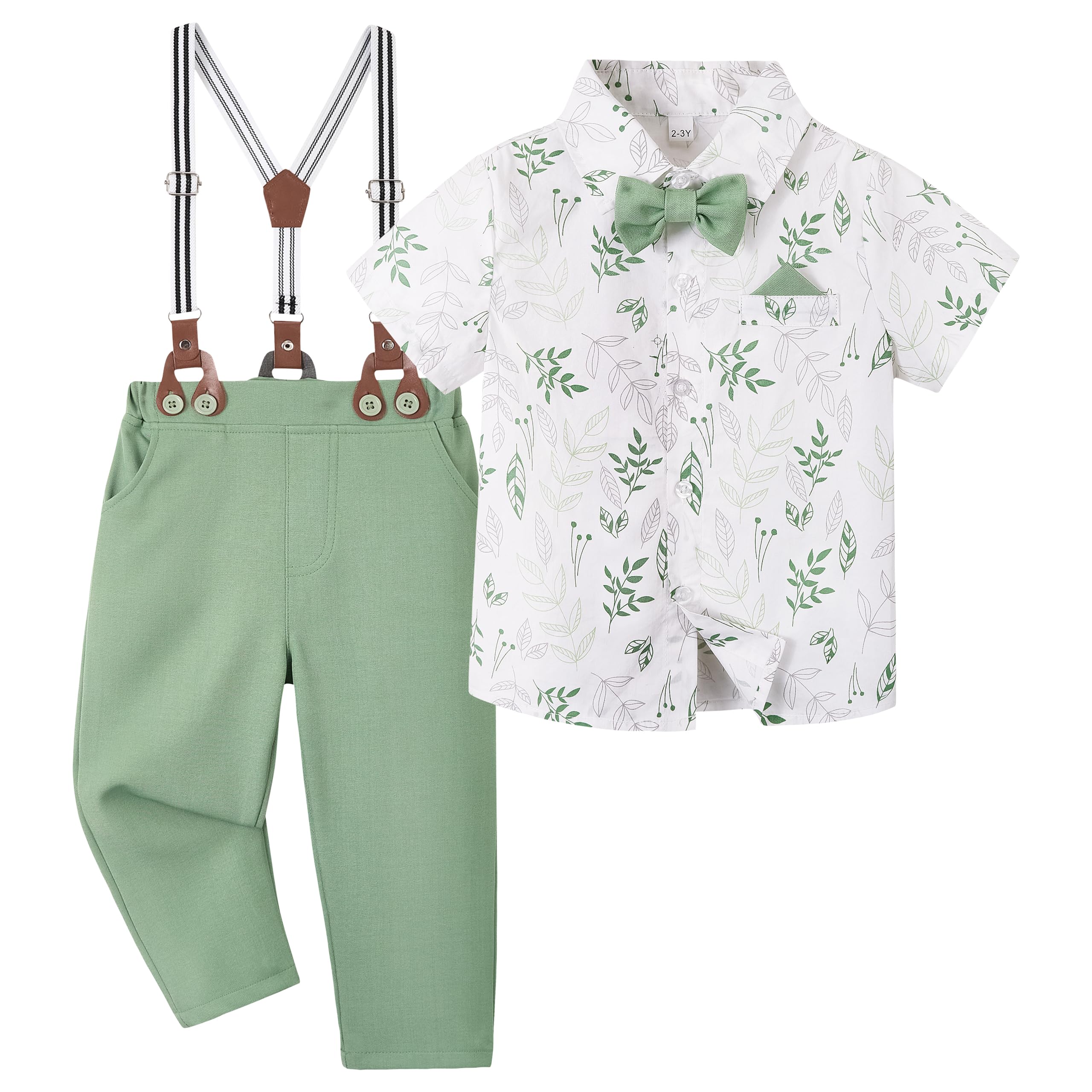 Volunboy Baby Jungen Gentleman Anzug, Formeller Kurzarmstrampler mit Hosenträgerhose, Baskenmütze & Fliege, Hochzeitsgesellschafts-Outfit
